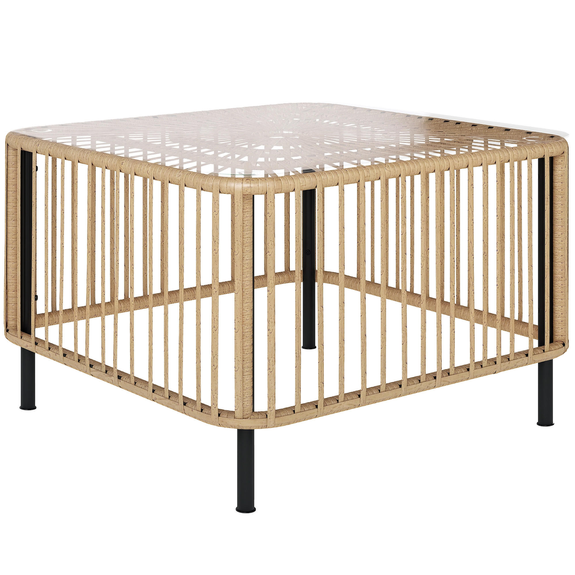POLYRATTAN GARTENTISCH DE-06644 quadratisch mit Glasplatte, wetterfest Natur - Naturfarben, Kunststoff/Metall (65/65/43cm) - ComfortXL