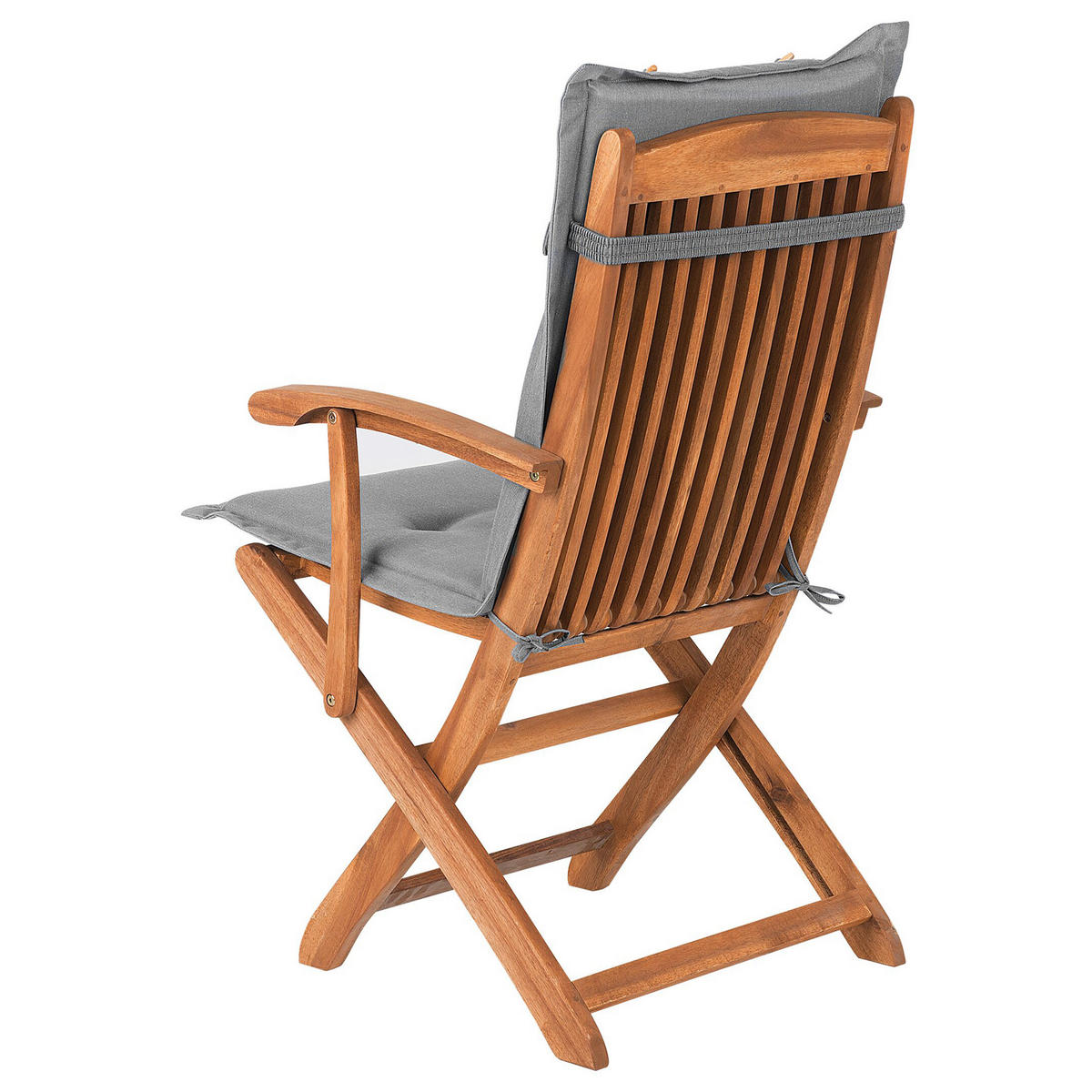 GARTENSTUHL 2er-Set Akazienholz hellbraun Auflagen grau Maui - Hellbraun/Grau, Holz (42/93/48cm) - Beliani