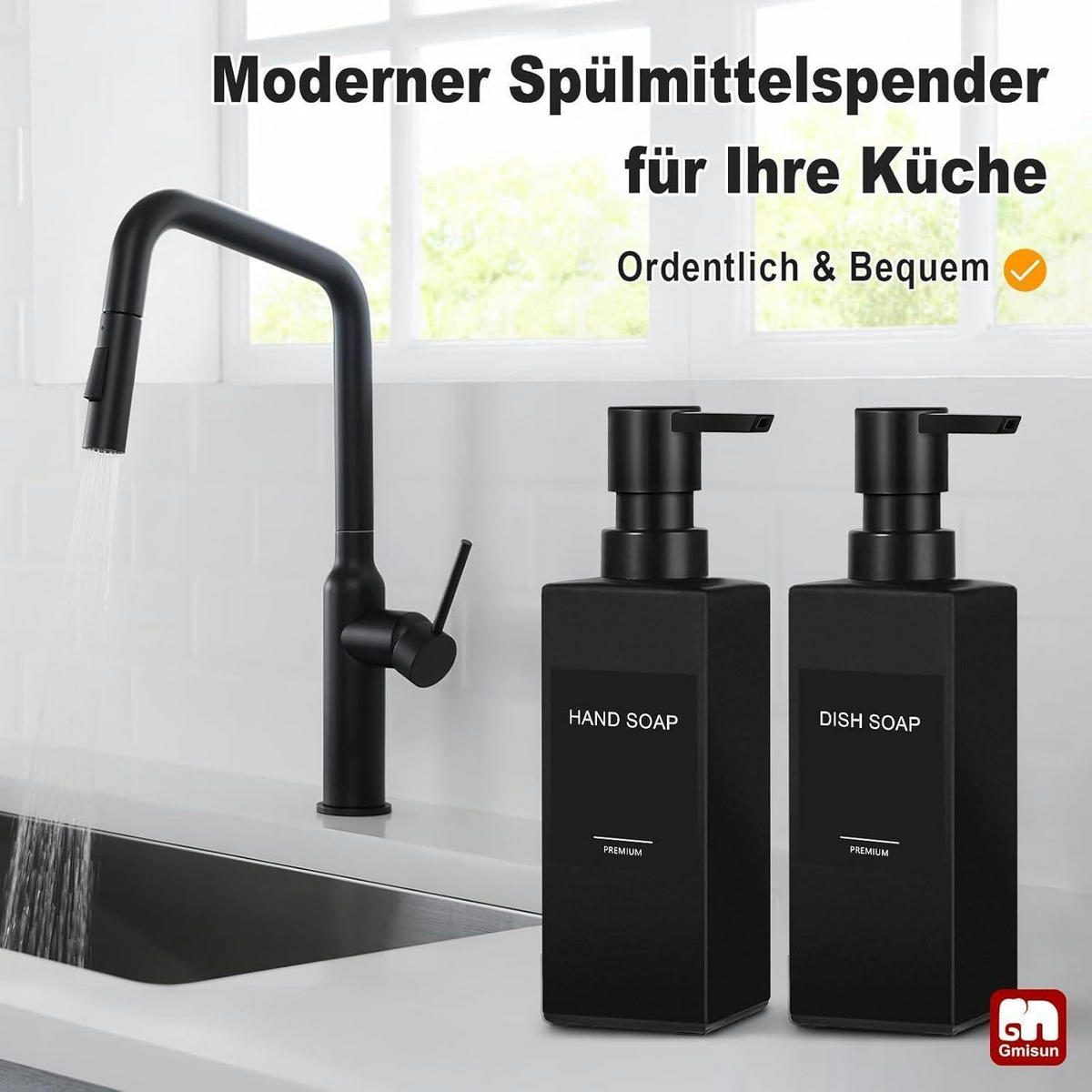 SEIFENSPENDER 2-teiliges Set Glas Schwarz 350 ml - Schwarz, Glas (18.5/5.7/5.7cm)