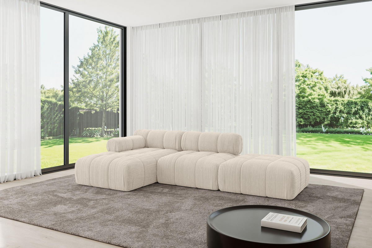 ECKSOFA modulares Sofa Lizur-L1 - 285x160x70 cm Beige Cord - Beige, Holzwerkstoff/Textil (285/160cm) - ALTDECOR