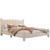 POLSTERBETT aus Samt 160x200 cm Beige mit Lattenrost, Wellen-Kopfteil und zylindrischen Beinen - Beige, Textil (160/200cm) - Modfu