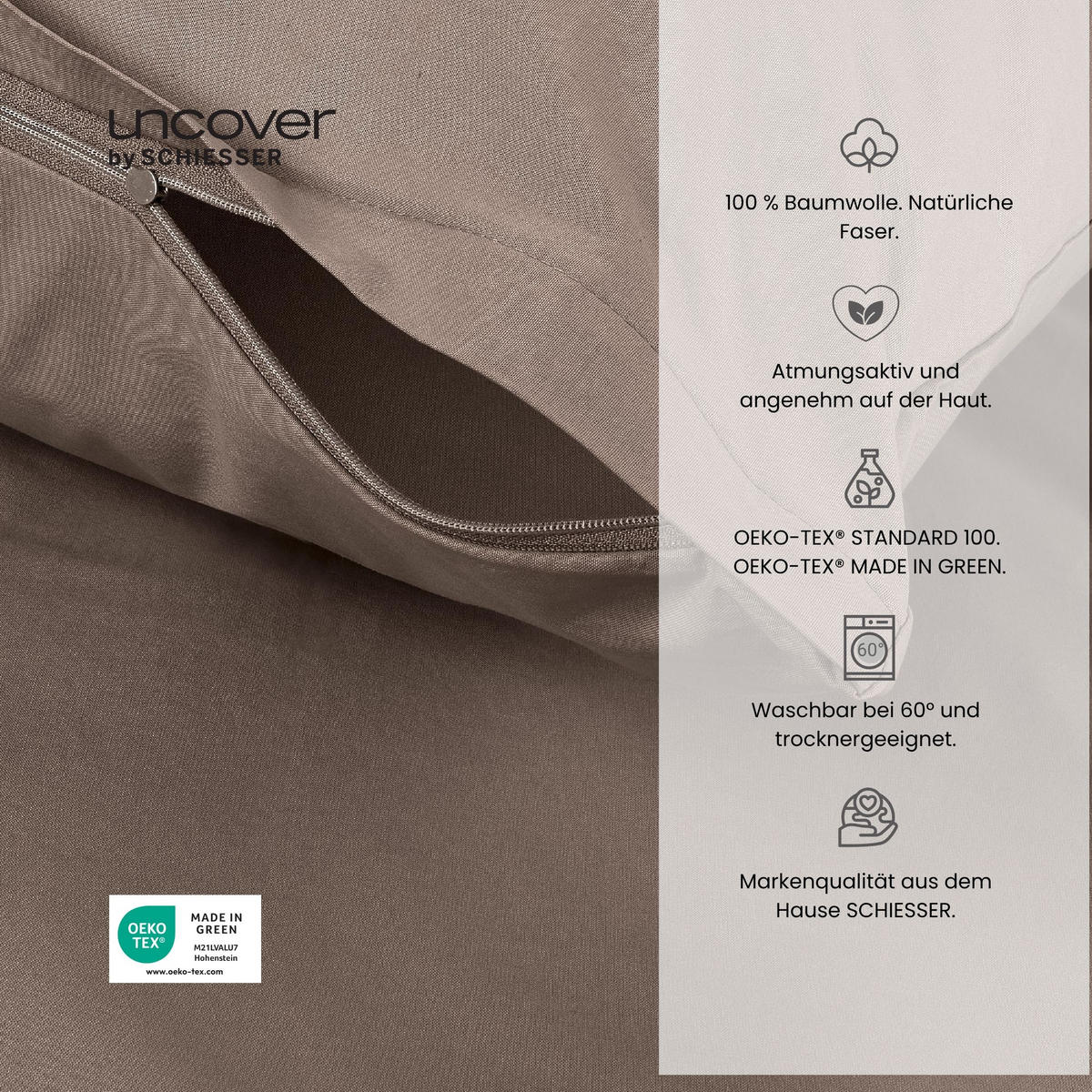 BETTWÄSCHESET Soho - Renforcé - 2-teilig - 135x200 cm - Taupe - Taupe, Textil (135/200cm) - Uncover by Schiesser