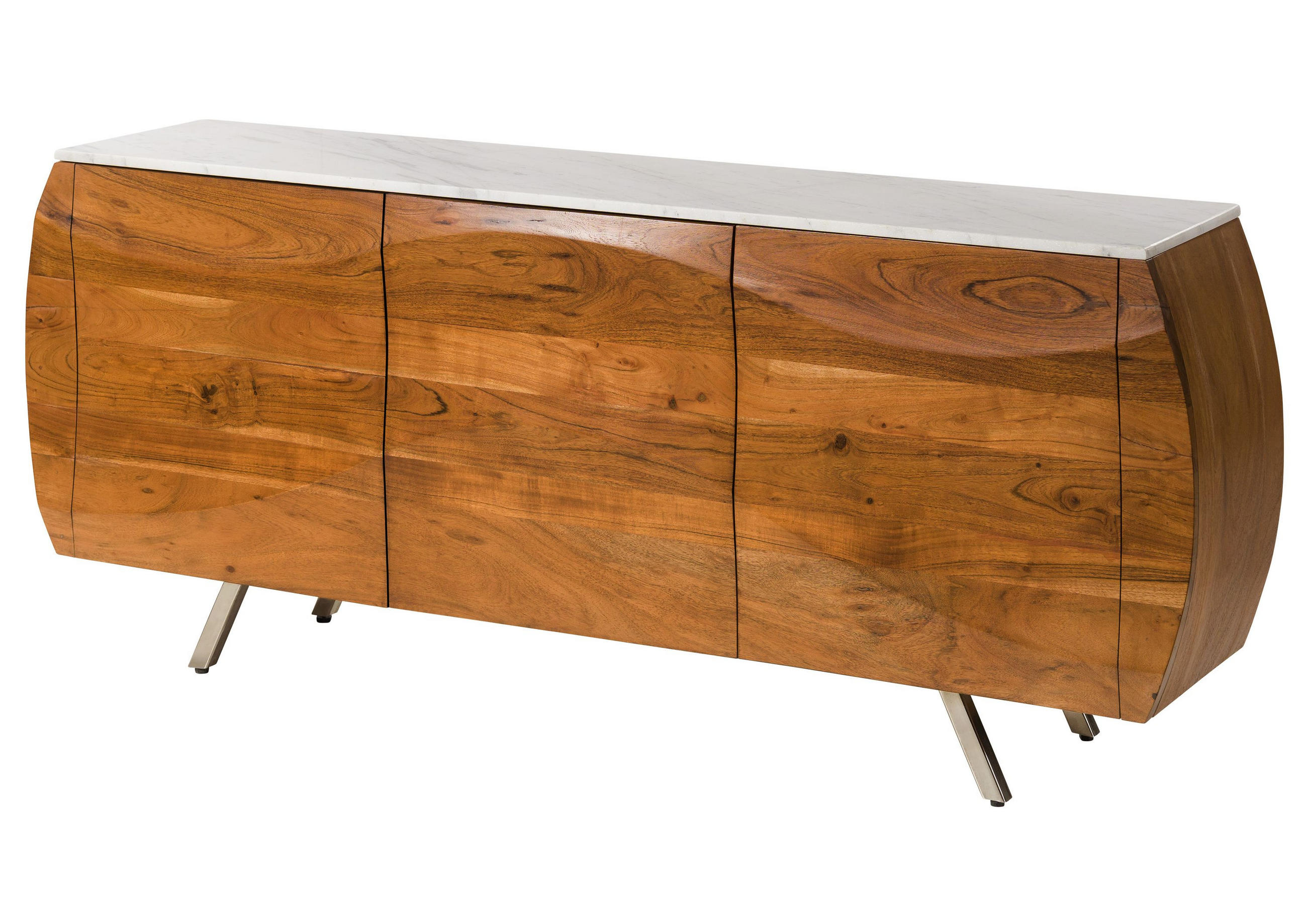 SIDEBOARD Akazie 184x40x75 natur lackiert / Marmor weiß MONTREAL #128 - Braun, Holz (184/75/40cm) - Massivmoebel24