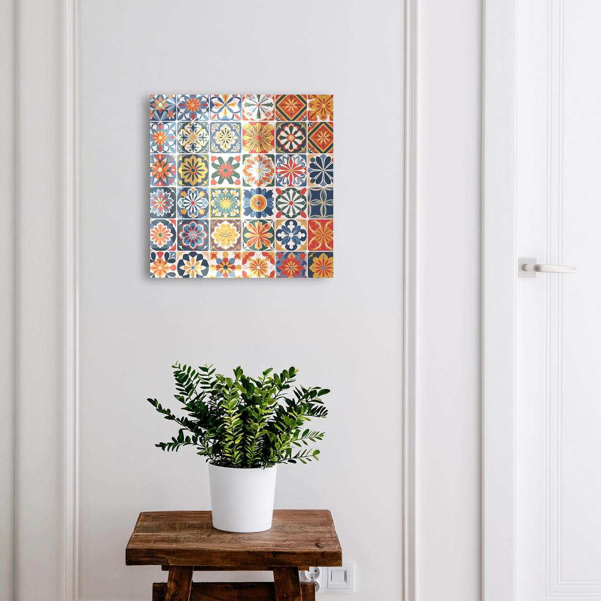 SCHLÜSSELBOX Schwarz 30x30 cm- Türöffnung nach rechts - Bunte Fliesen - Blau, Metall (30/30/5cm) - TULUP