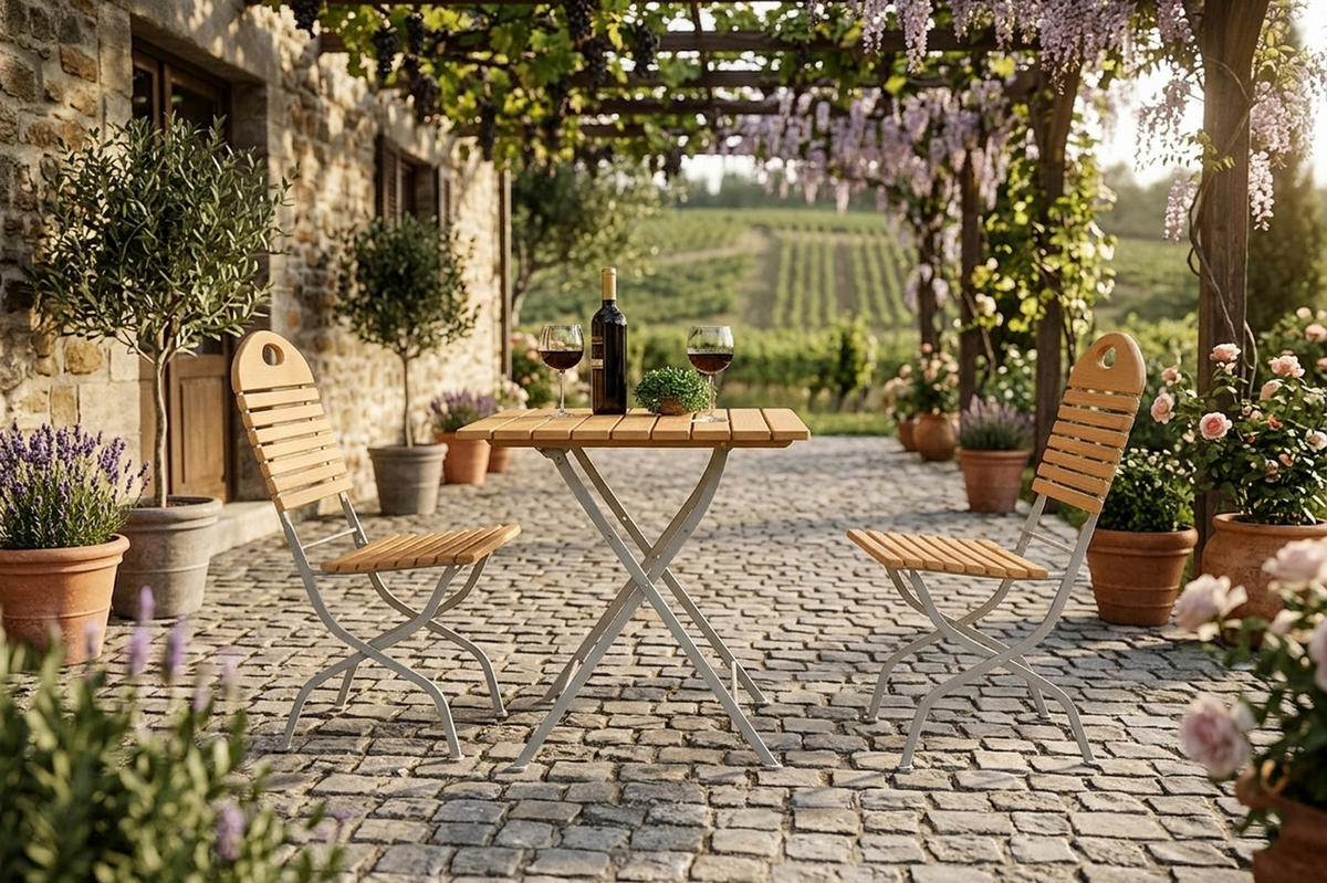 SITZGRUPPE Bad Belzig - 3-teilig, Gartenmöbel Set Flachstahl verzinkt + Robinie - Grau, Holz - TPFGarden