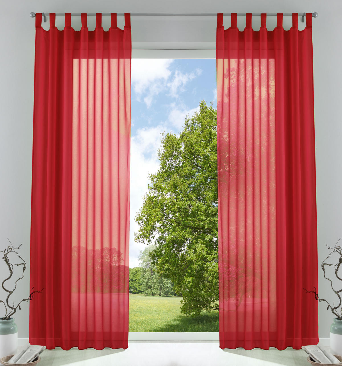 SCHLAUFENGARDINEN Voile 2er Set 245x140 cm Rot - Rot, Textil (140/245cm) - Gardinenbox.eu