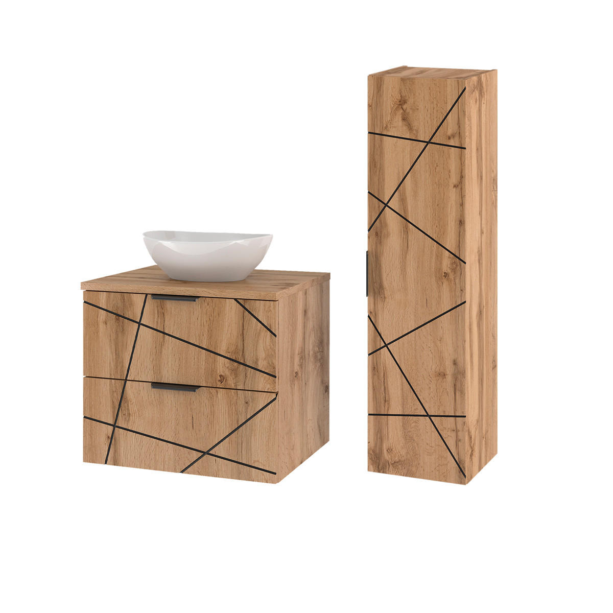 BADMÖBEL 60.6cm Teren 2er-Set Holz - Braun, Holzwerkstoff (60.6/52.2/46.5cm) - Petits-meubles