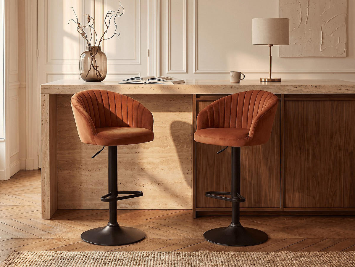 BARHOCKER - 54 cm x 52 cm - stoff - terracotta Doraliz - Terracotta, Textil (54/105/52cm) - Vente-Unique
