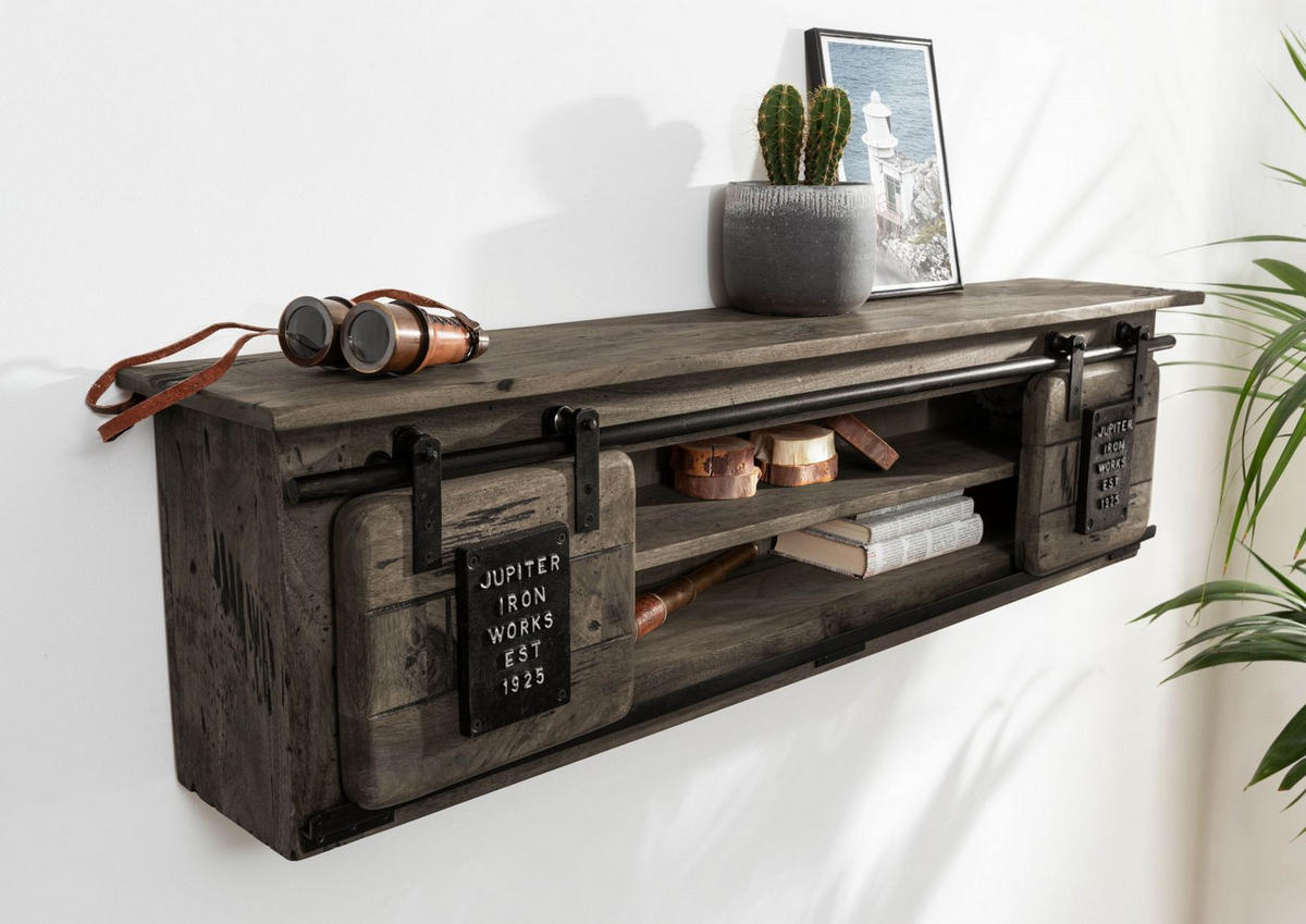 WANDREGAL Mango 130x25x35 grau lackiert RAILWAY #257 - Grau, Holz (130/35/25cm) - Massivmoebel24