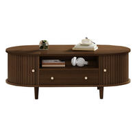 COUCHTISCH oval 100 x 50 x 36 cm MDF Walnuss mit Schublade und Rolltür - Braun, Holz (100/50/36cm) - Meubliv