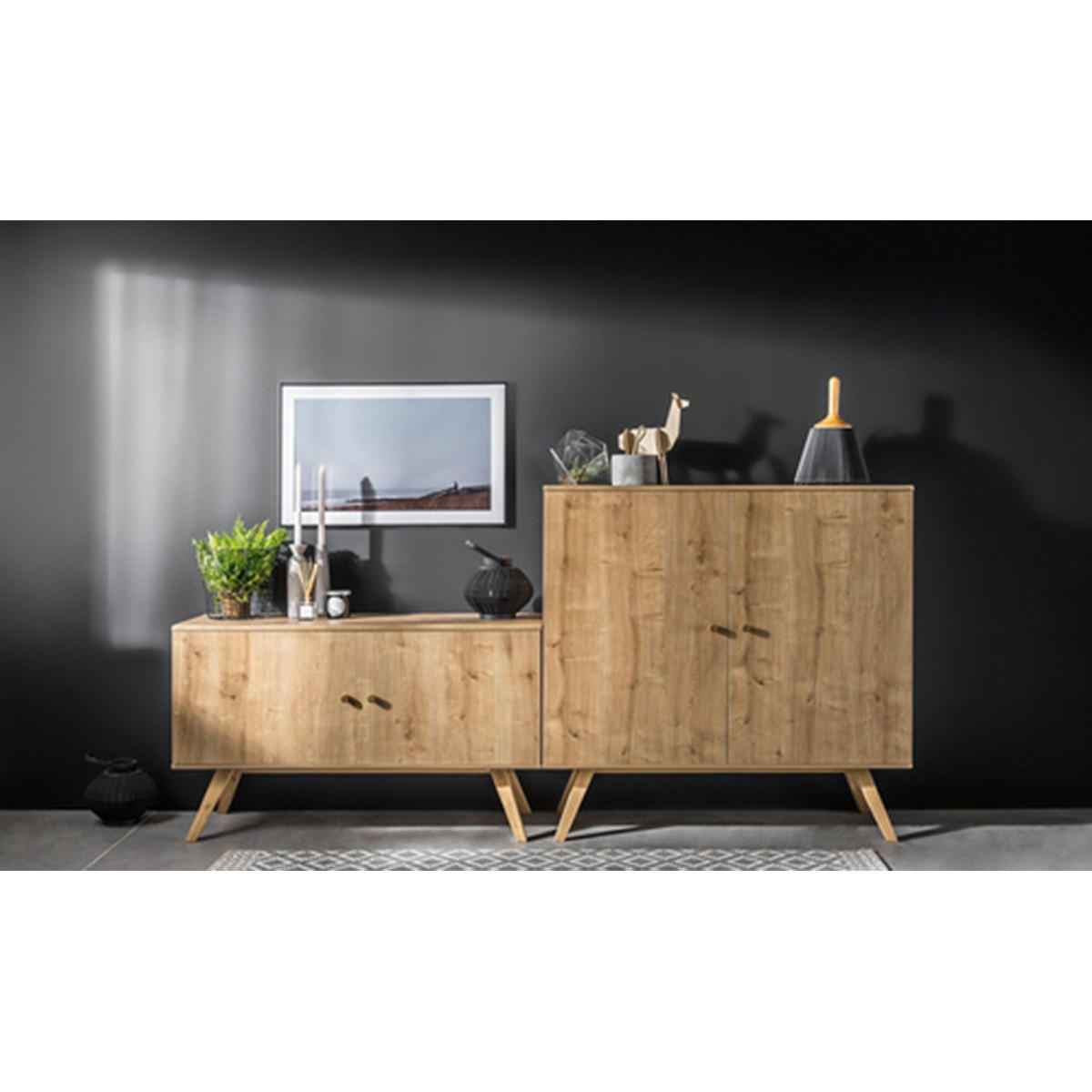 SIDEBOARD mit 2 Türen und 6 inneren Regalen L120 cm - NATURE - Eichefarben, Holzwerkstoff (40/117/120cm) - Calicosy