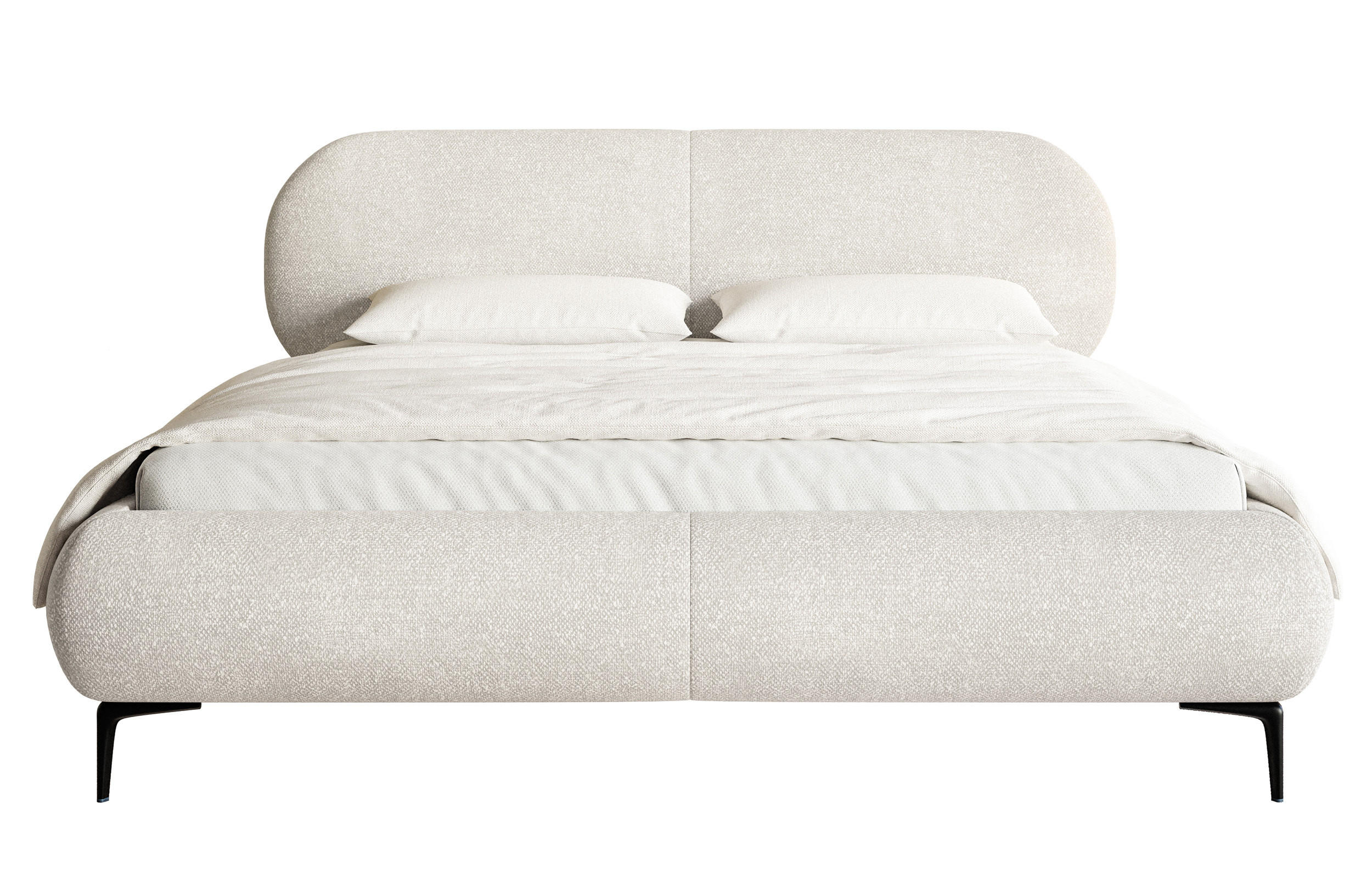 POLSTERBETT Ovalle Cremeweiß mit schwarzen Metallbeinen und Bettkasten 180 cm - Creme/Schwarz, Textil/Metall (180/200cm) - Selsey