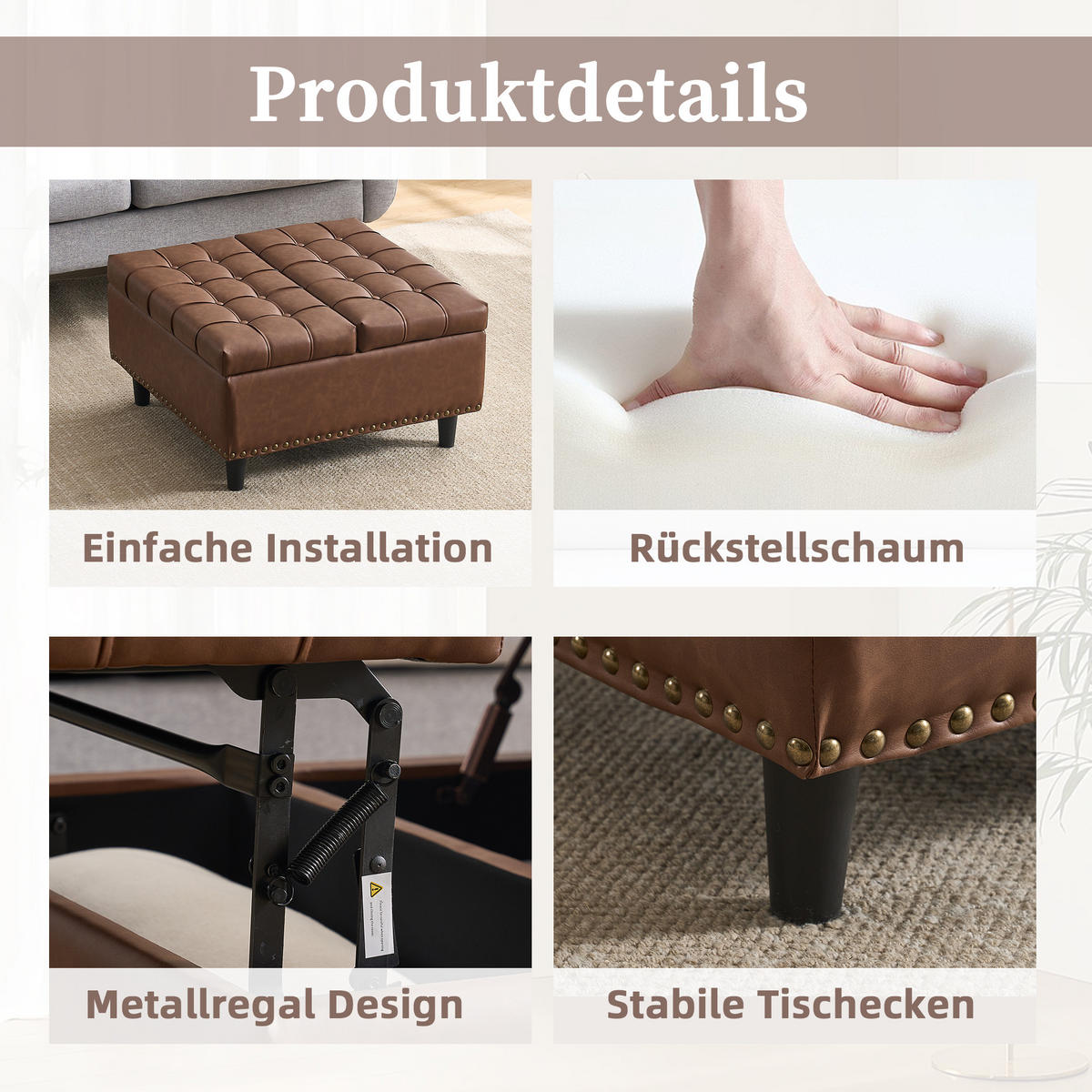 OTTOMANE braun PU 75cm mit stauraum - Braun, Leder (75/41/75cm) - Urban Meuble