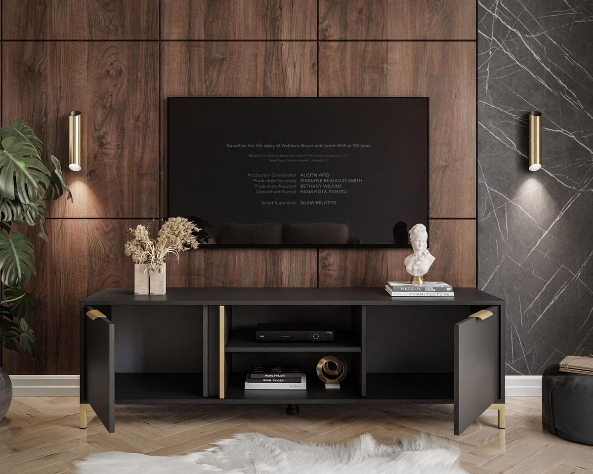 TV Element LARETTO 153 cm anthrazit - Schwarz, Holzwerkstoff (153/47/40cm) - Lookway