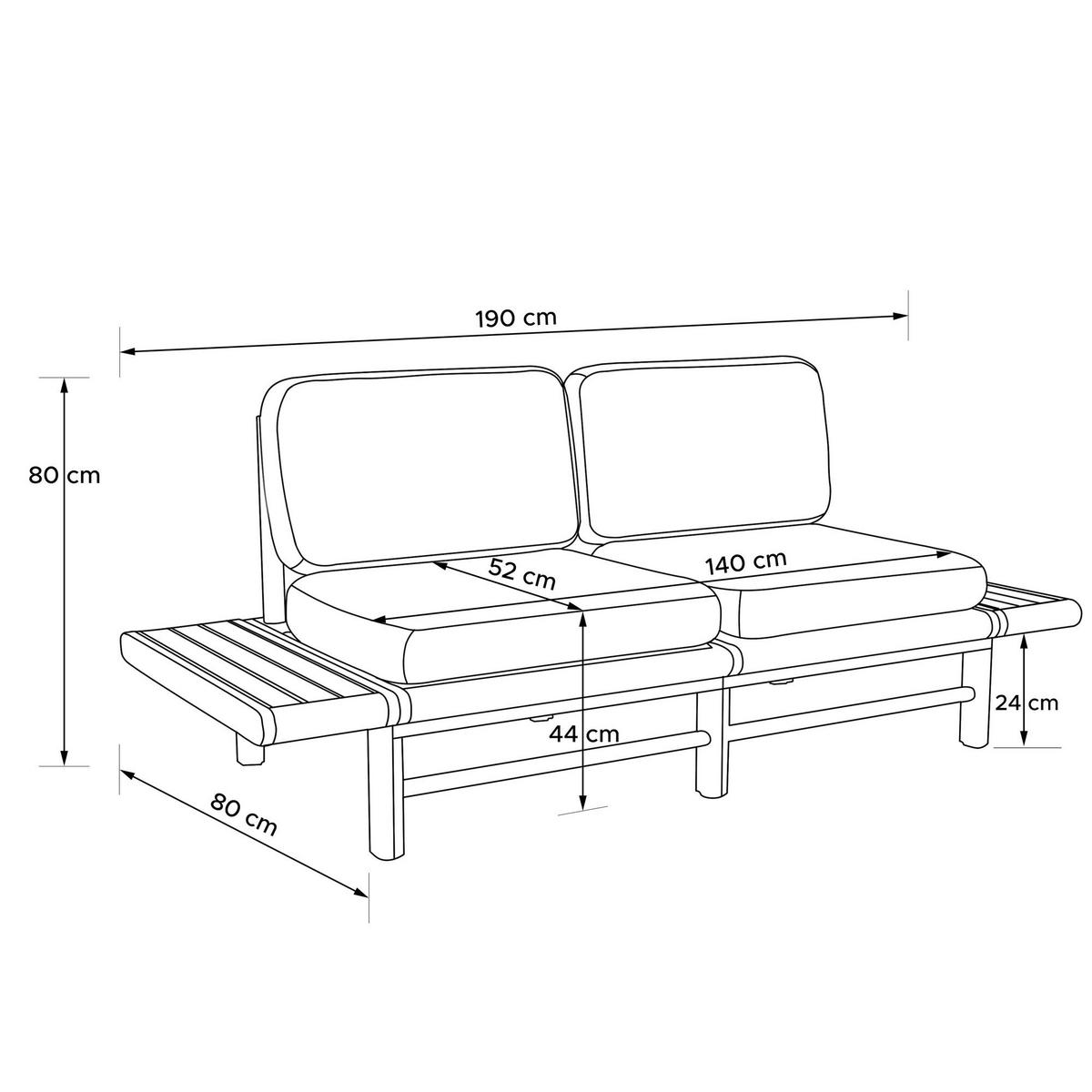 GARTENSOFA ATREDA 2-Sitzer, mit beideseitig Ablagen - Orange, Holz/Textil (190/74/80cm) - KONSIMO®
