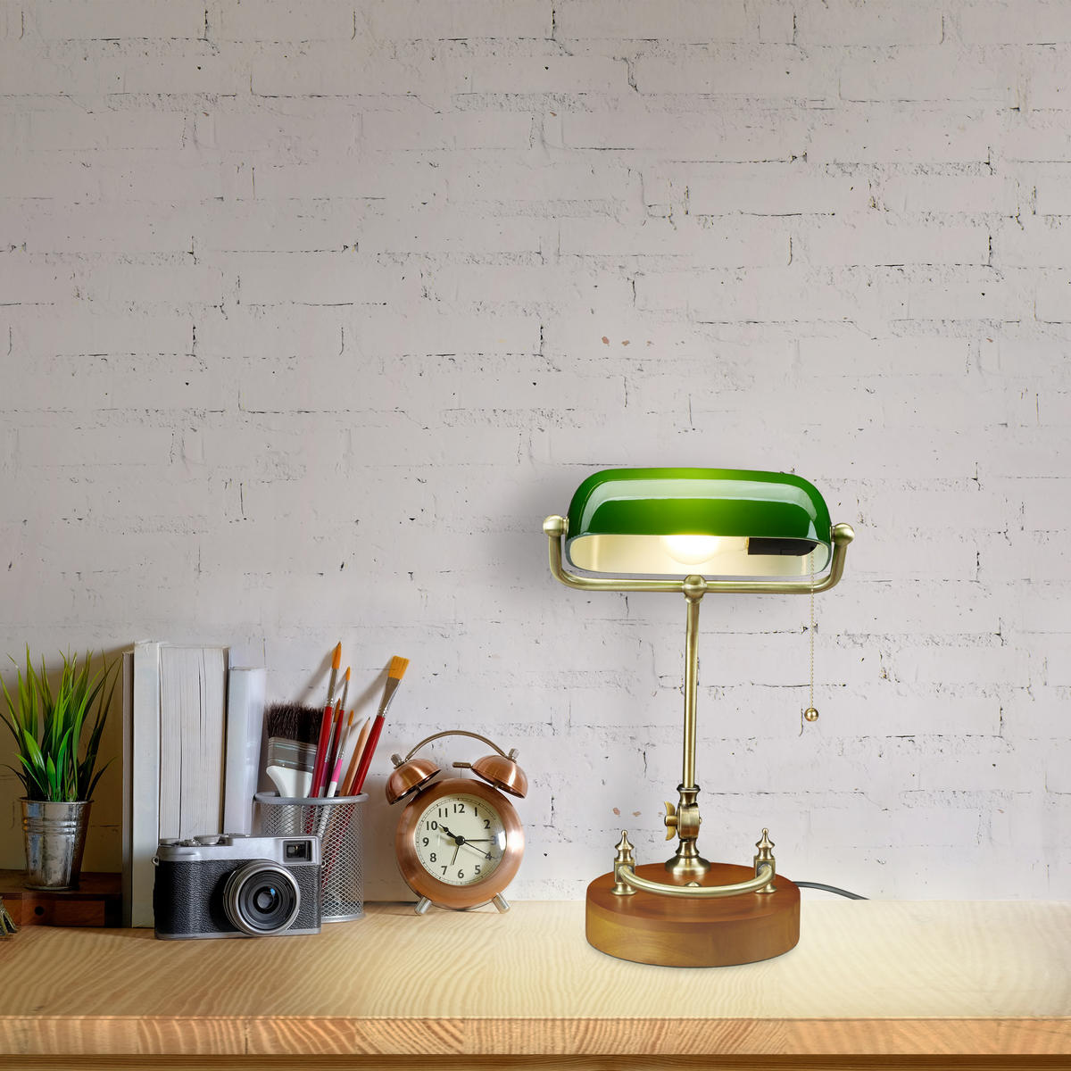 BANKERLAMPE - Multicolor, Glas/Holz (22/27/43cm) - Relaxdays