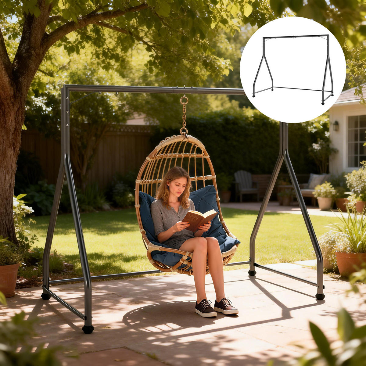 HÄNGEBANK-GESTELL aus Stahl, Schwarz - Schwarz, Metall (117/175/210cm) - Outsunny