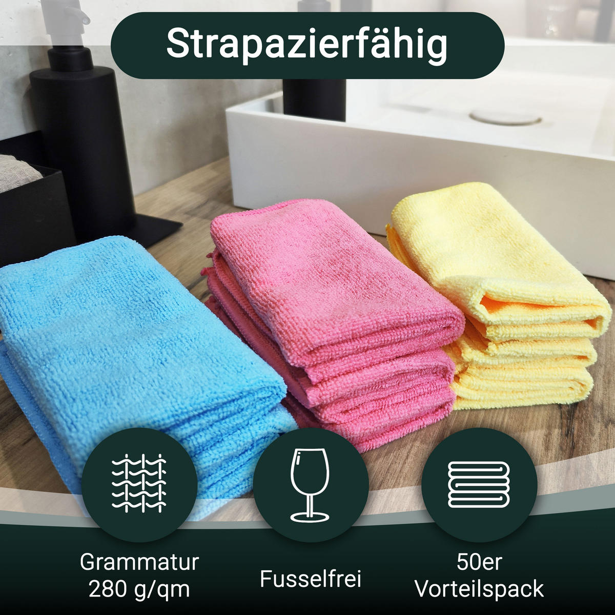 REINIGUNGSTÜCHER, 50er-Set, 32x32 cm, 80% Polyester, 20% Polyamid - Anthrazit, Textil (32/32cm) - Zollner