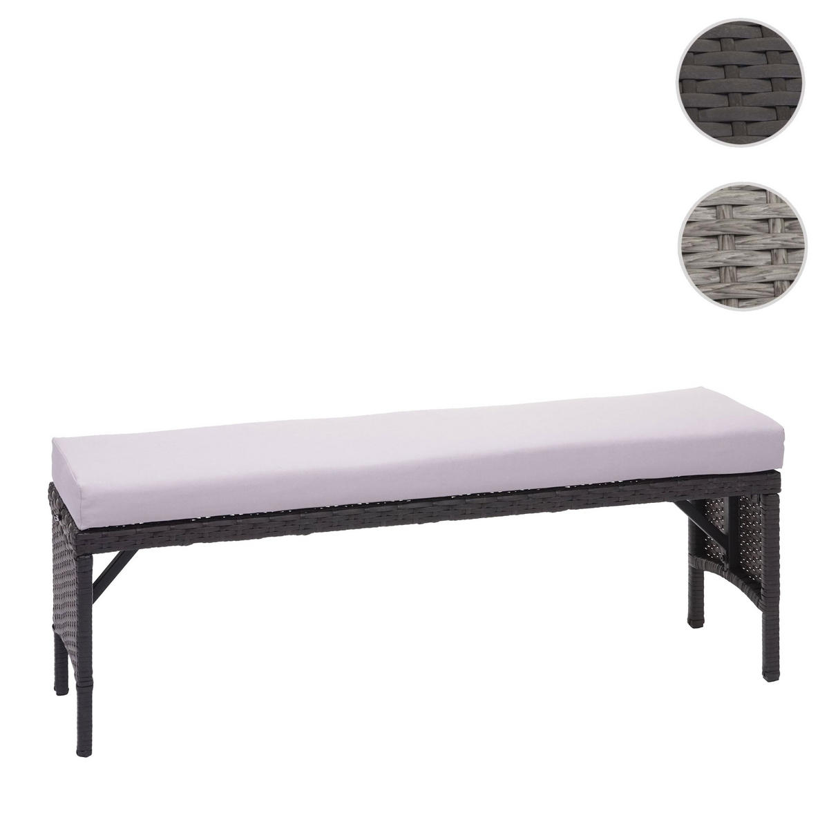 SITZBANK Poly-Rattan 35x112x30cm Schwarz - Hellgrau/Schwarz, Metall (112/35/30cm) - PROREGAL