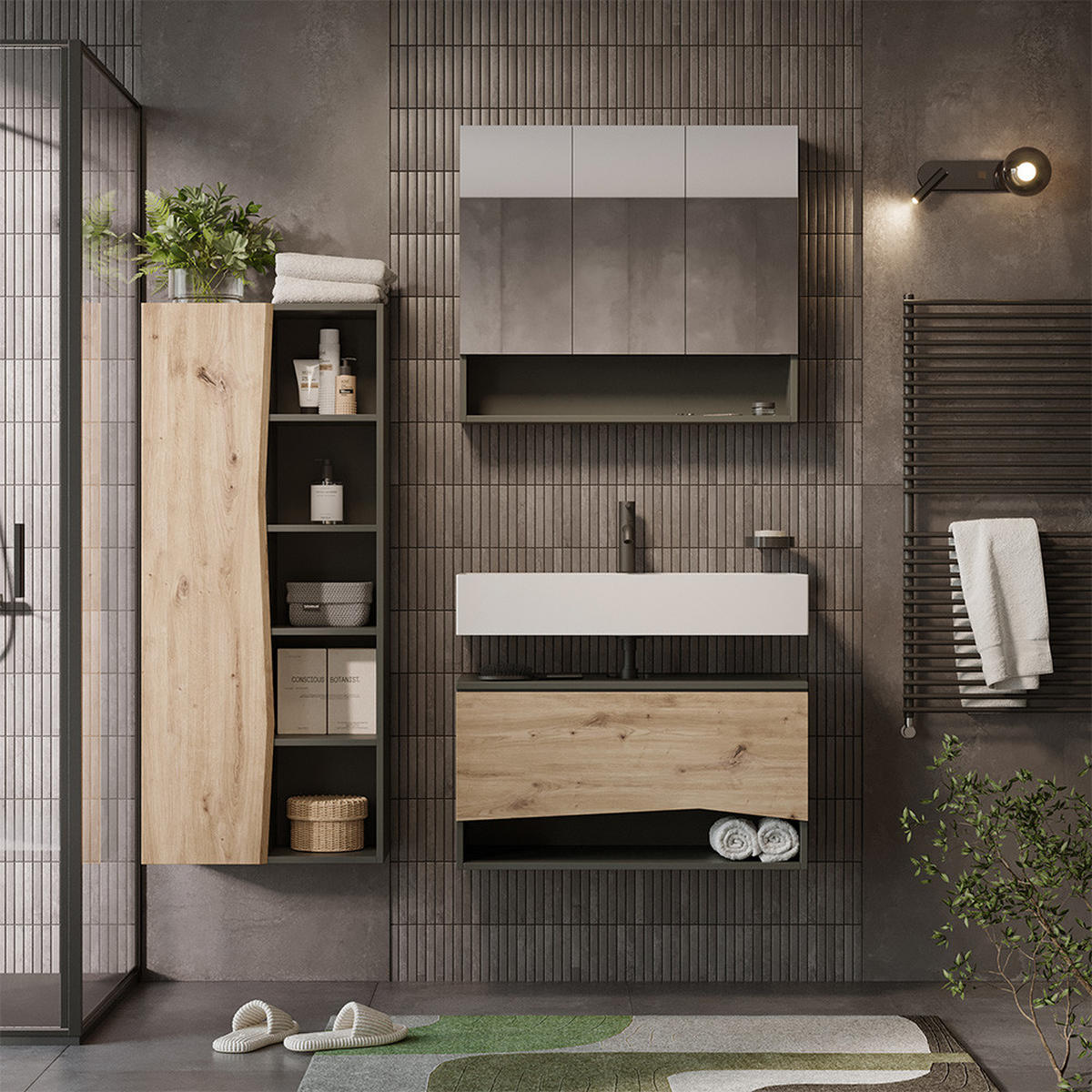 BADMÖBEL-SET Willow Artisan 3 Teile - Anthrazit/Hellgrau, Holzwerkstoff (80/42.8/43cm) - Vicco