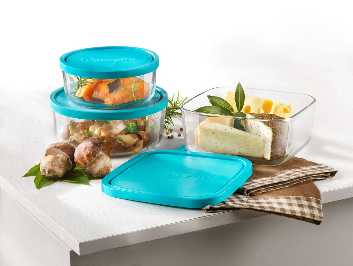 FRISCHE-TABLETT Lebensmittelbehälter Frigoverre Blau 22 x 22 x 8 cm / 3.3 Liter - Transparent, Glas (3.37L) - Bormioli Rocco