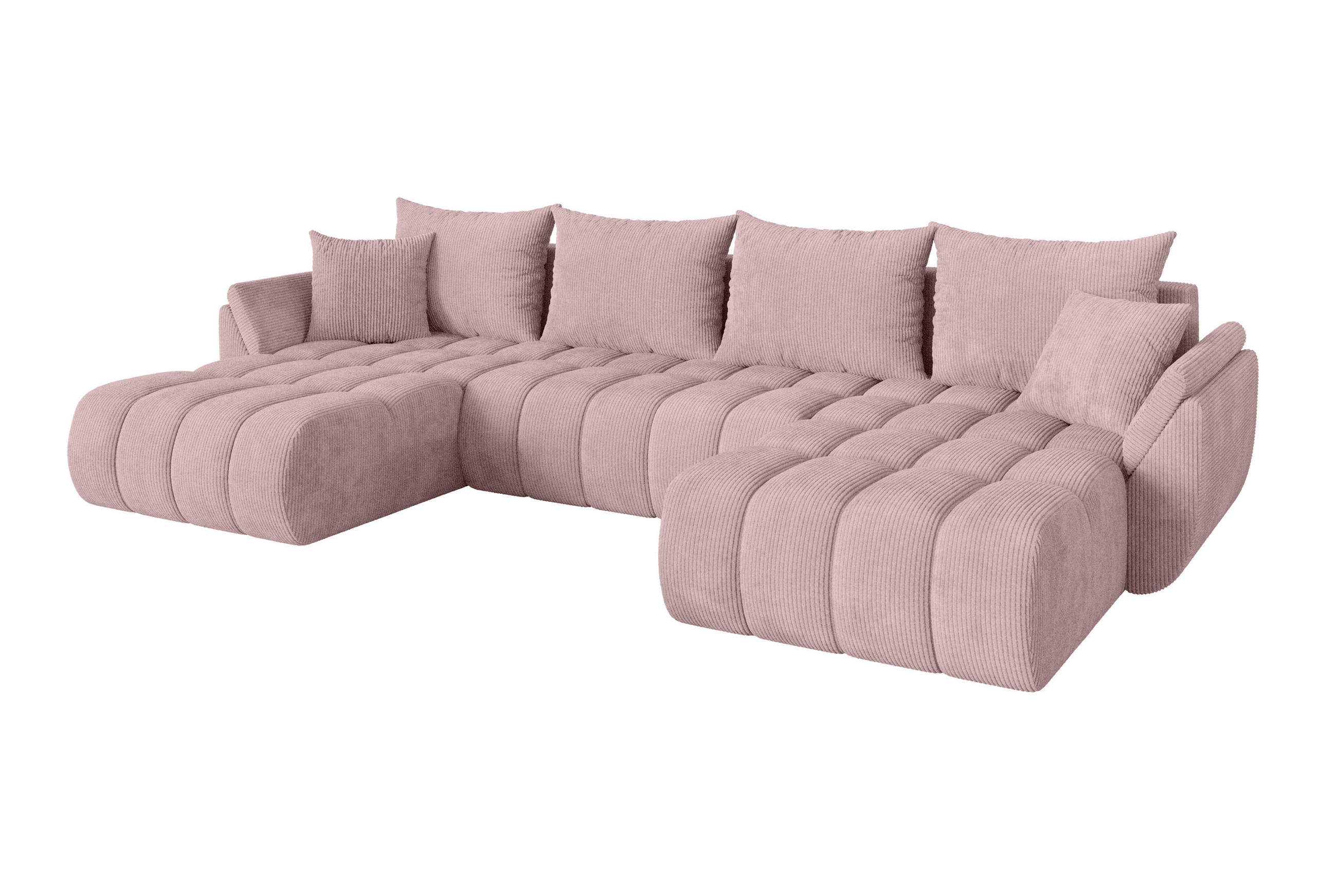 SEDACÍ SOUPRAVA DO U s funkcí spaní a úložným prostorem TOKO-U-v1 378x194x86 růžová manšestr - růžová/černá, kompozitní dřevo/textil (378/86/194cm) - ALTDECOR