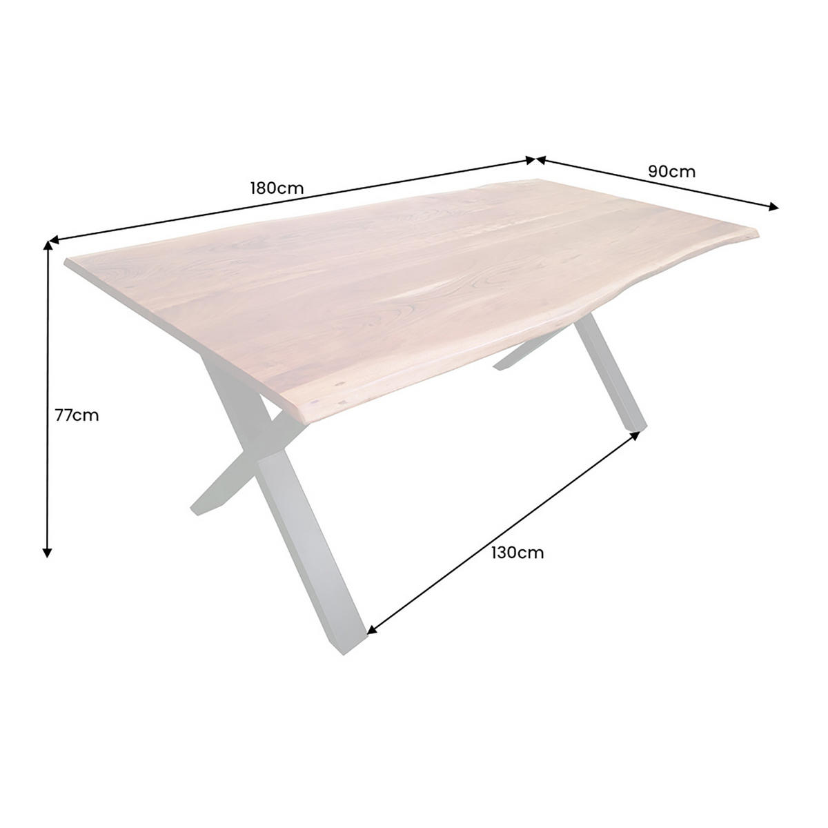ESSTISCH MAMMUT NATURE Akazie 180cm - Schwarz/Braun, Holz/Metall (90/180/77cm) - riess-ambiente