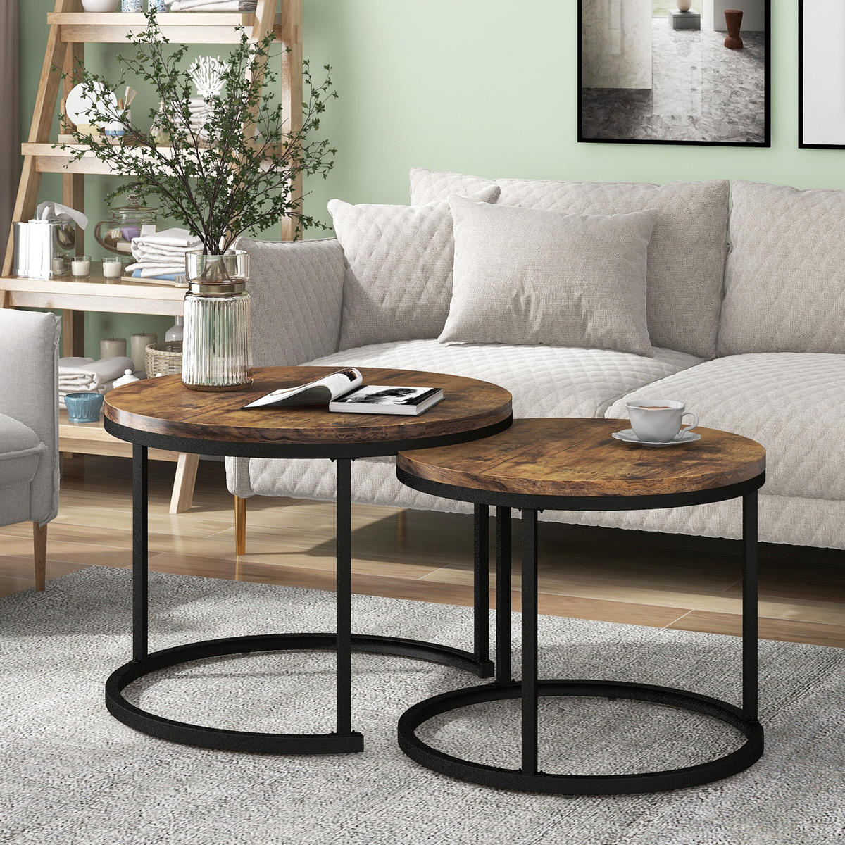 COUCHTISCH-SET 2er-set Holz- Und Schwarzeffekt - Braun, Holzwerkstoff/Metall (70.5/70.5/50cm) - Urban Meuble