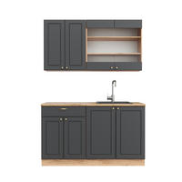 SINGLEKÜCHE Fame-Line Anthrazit Landhaus/Goldkraft Eiche 140 cm ohne AP - Dunkelgrau/Eiche Wotan, Holzwerkstoff (140/81.6/46cm) - Vicco