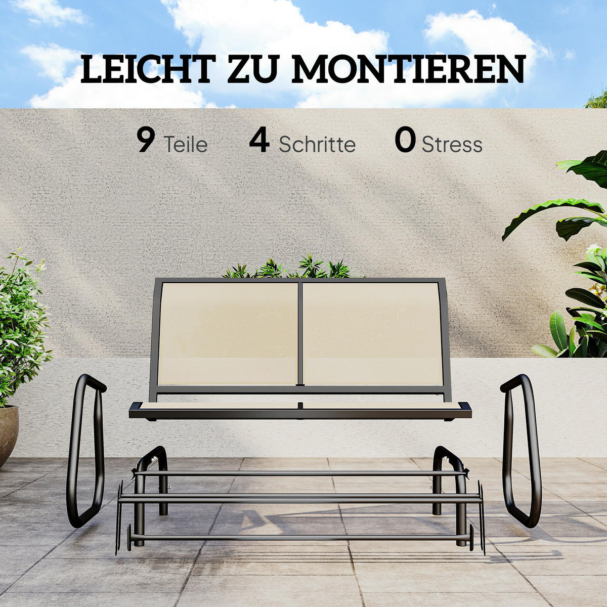 2-SITZER SCHAUKELBANK DE-07005 mit Schaukelmechanismus, Netzstoff Schwarz/Beige - Beige, Textil/Metall (120/85/70cm) - ComfortXL