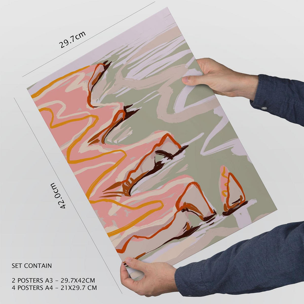 POSTER Set Mit 6 Linienufer In Kulissen Abstracts Ästhetische Dekorative Gemälde Für Ihr Wohnzimmer, Schlafzimmer, Zuhause A3 & A4 Rahmenlos - Klar, Papier (29/3cm) - Nacnic