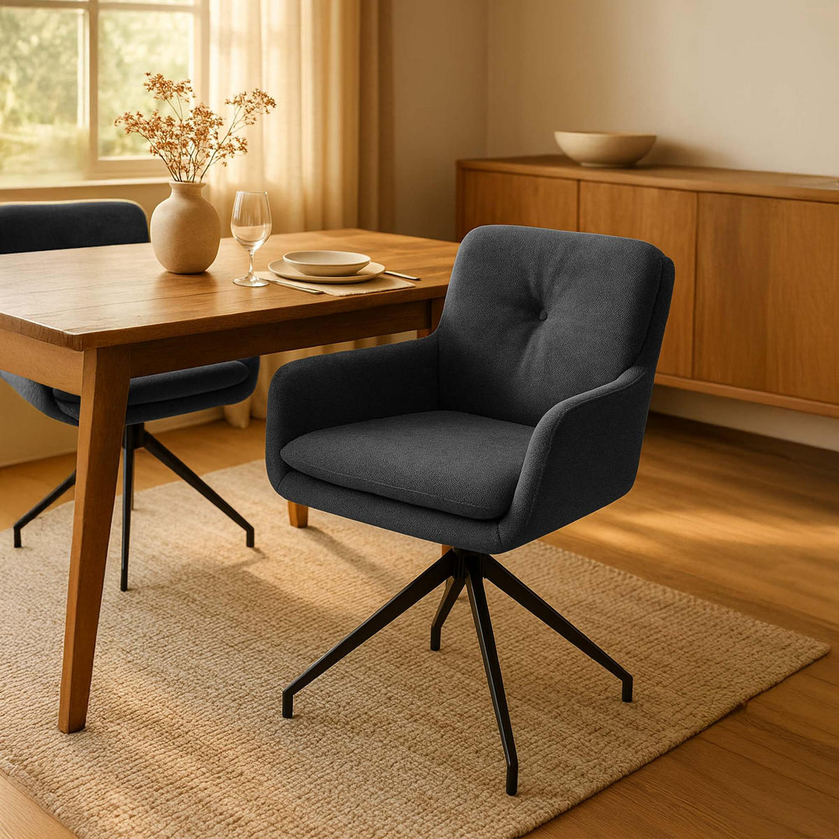 ESSZIMMERSTUHL Stoff Dunkelgrau - Dunkelgrau/Schwarz, Textil/Metall (58/85/63cm) - CLP