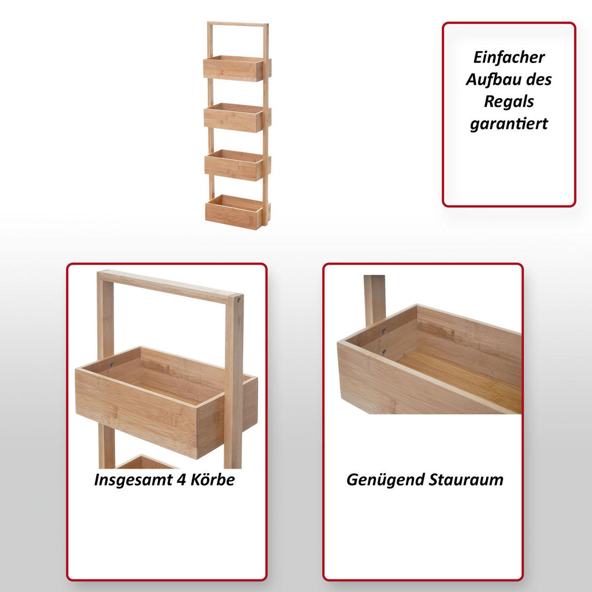 REGAL 4 KÖRBE Holz - Braun, Holz (28/88/15cm) - MCW