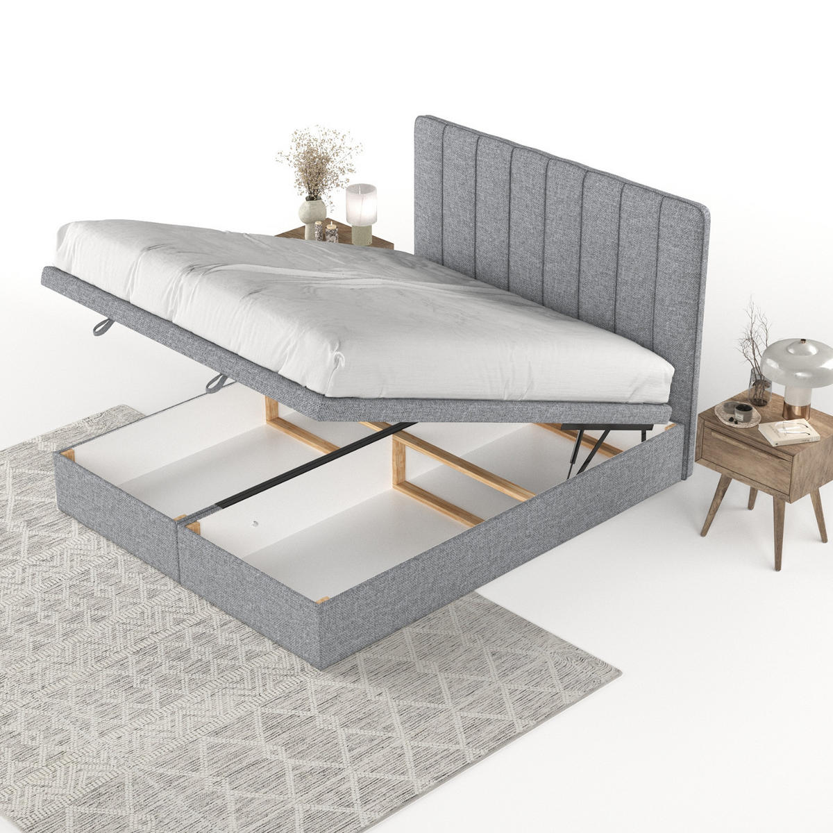 POLSTERBETT Vienna mit Stauraum 140/200 cm Grau im Alta Stoff - Schwarz/Grau, Holz/Holzwerkstoff (140/200cm) - AltaBeds