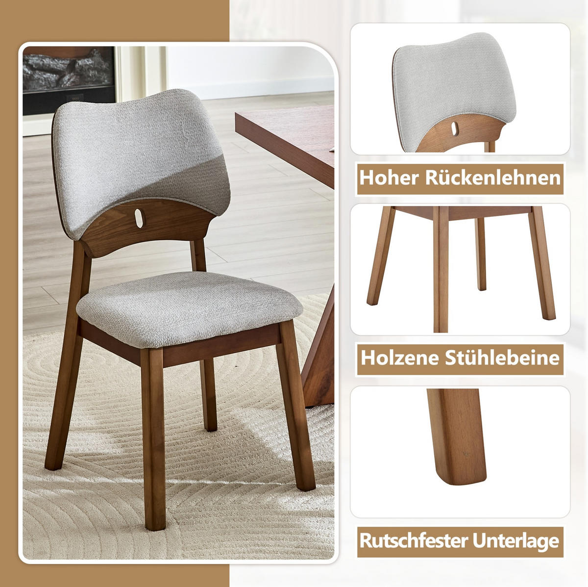 ESSZIMMERSTUHL 2er-Set Schmetterlingslehne Grau Holz - Grau, Holz (43/87.5/51cm) - Meubliv
