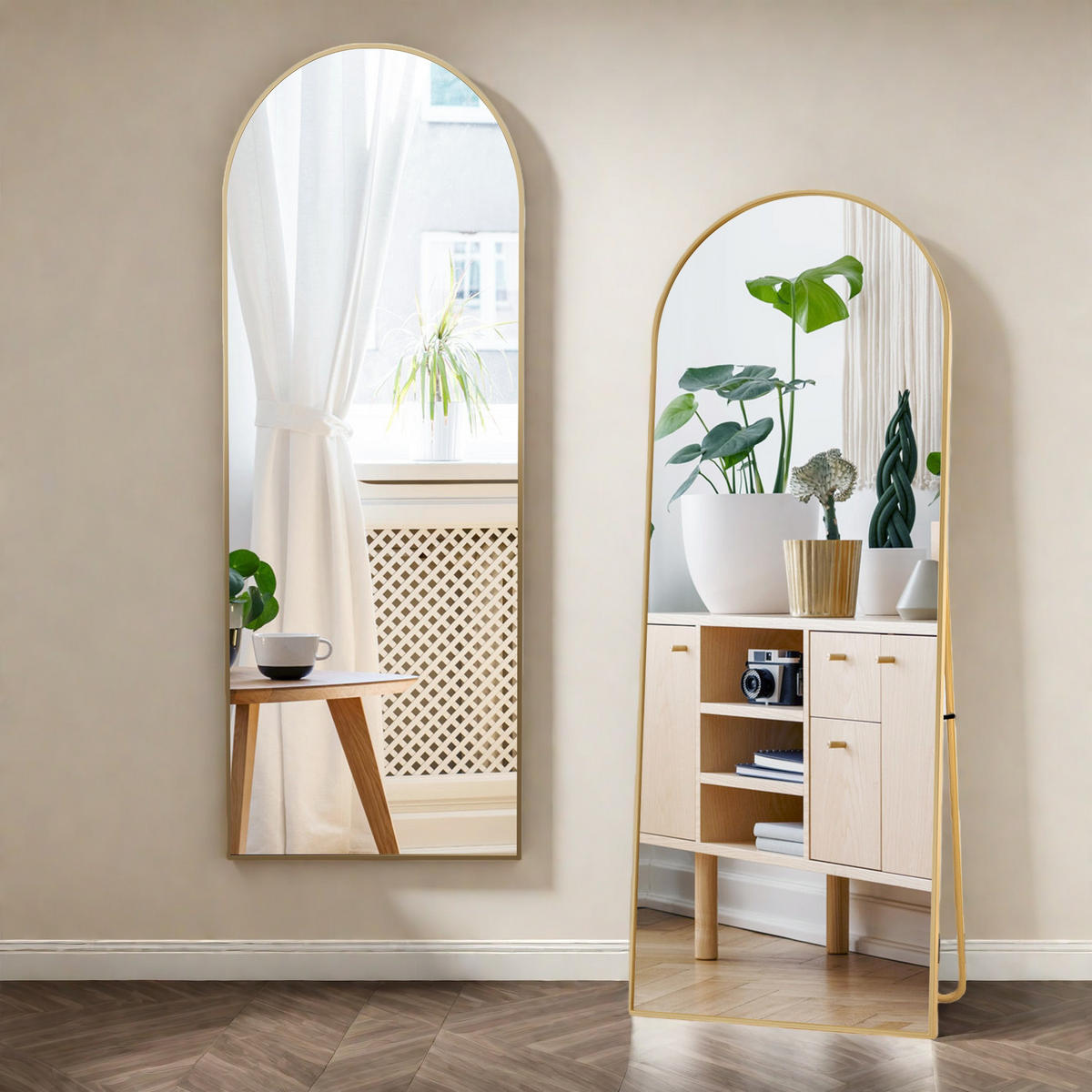 STANDSPIEGEL 164x54 cm Bogenform Goldfarben Wandmontage & Freistehend - Goldfarben, Glas (2/164/54cm) - SHOPENTRA