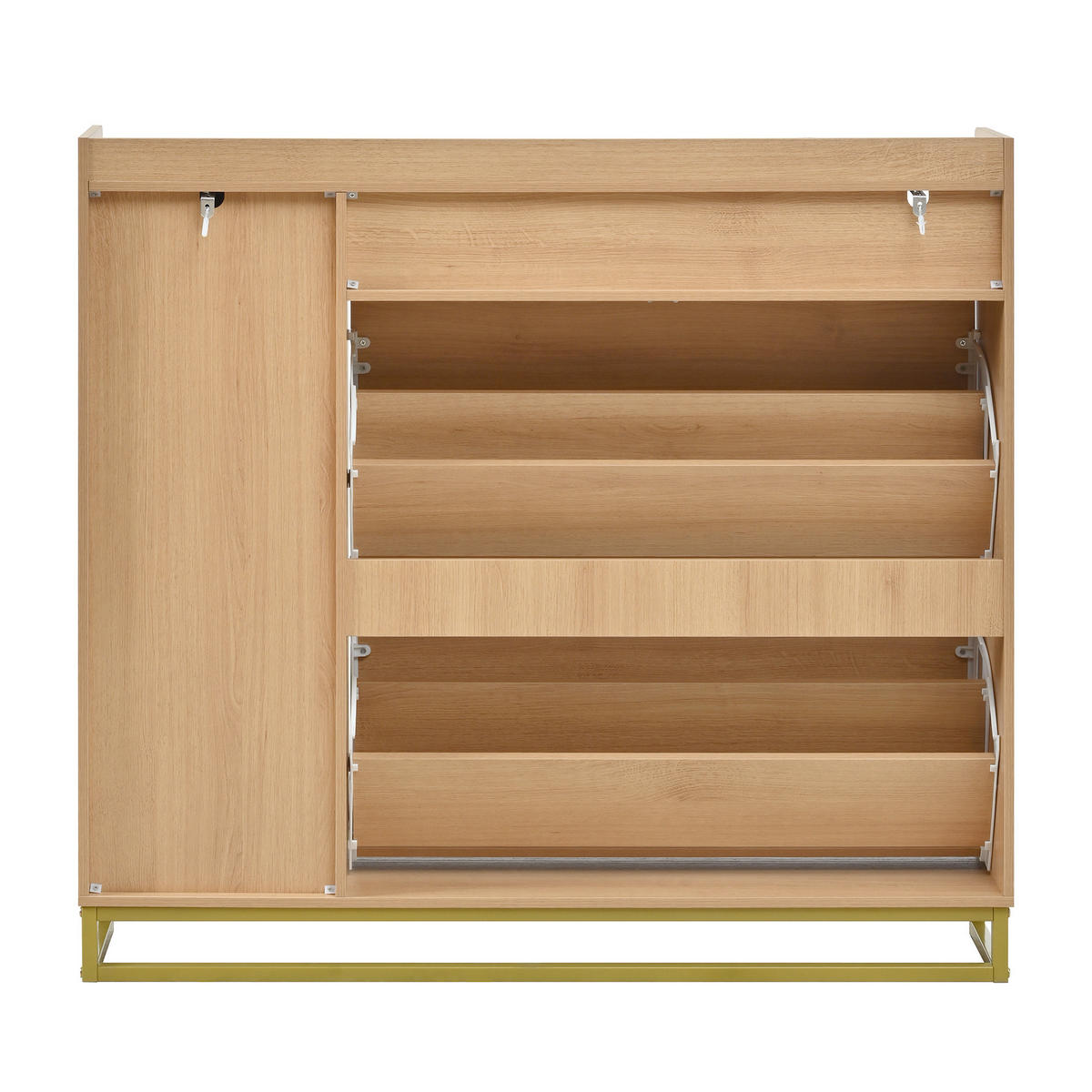 SCHUHKIPPER DE-37698 110/24/100 cm mit doppelten Klappdeckeln Natur - Naturfarben, Holzwerkstoff (110/100/24cm) - ComfortXL