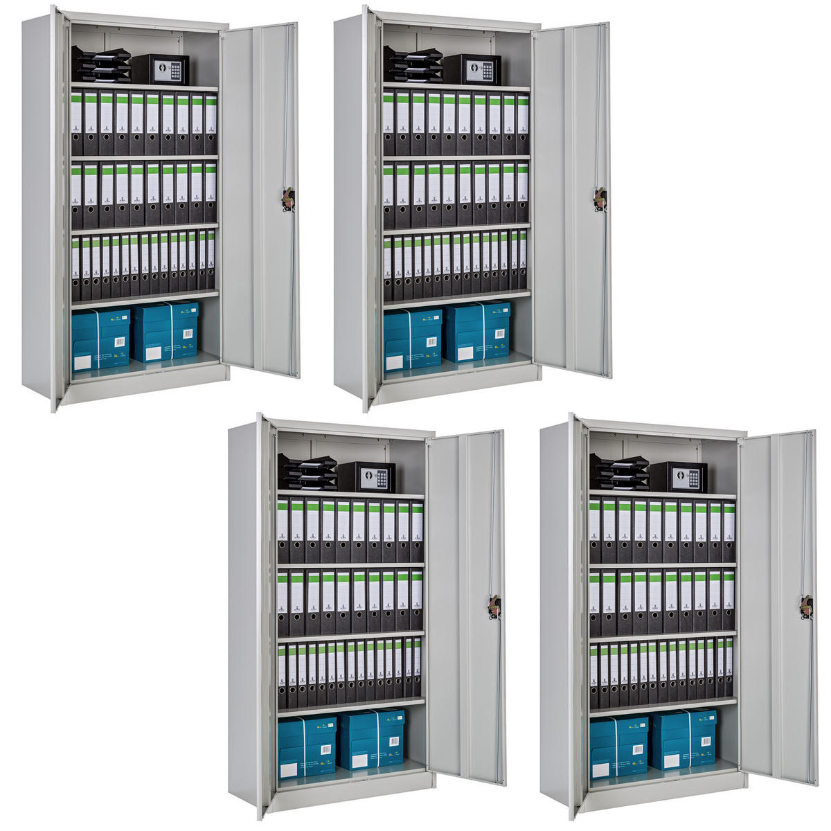 AKTENSCHRANK 4er Set, 180 x 90 x 40 cm,grau - Grau, Metall (90/180/40cm) - tectake