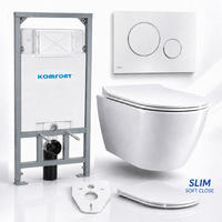 WC-SET ROLO Weiß, Slim-Sitz, Vorwandelement und Betätigungsplatte M672 Chrom THIN - Weiß, Keramik (53/119.5/48.5cm) - bad land
