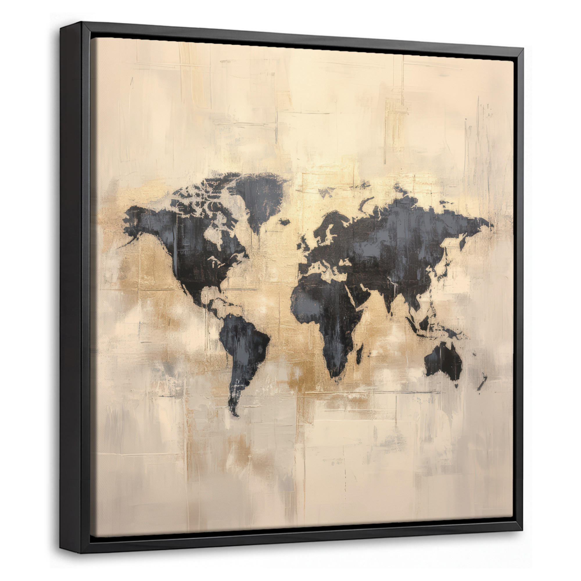 LEINWAND Bilder mit Rahmen - Weltkarte - Gold - Schwarz - Abstrakt - 20x20 - Kupferfarben, Textil (20/20cm) - MuchoWow
