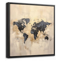 LEINWAND Bilder mit Rahmen - Weltkarte - Gold - Schwarz - Abstrakt - 20x20 - Kupferfarben, Textil (20/20cm) - MuchoWow