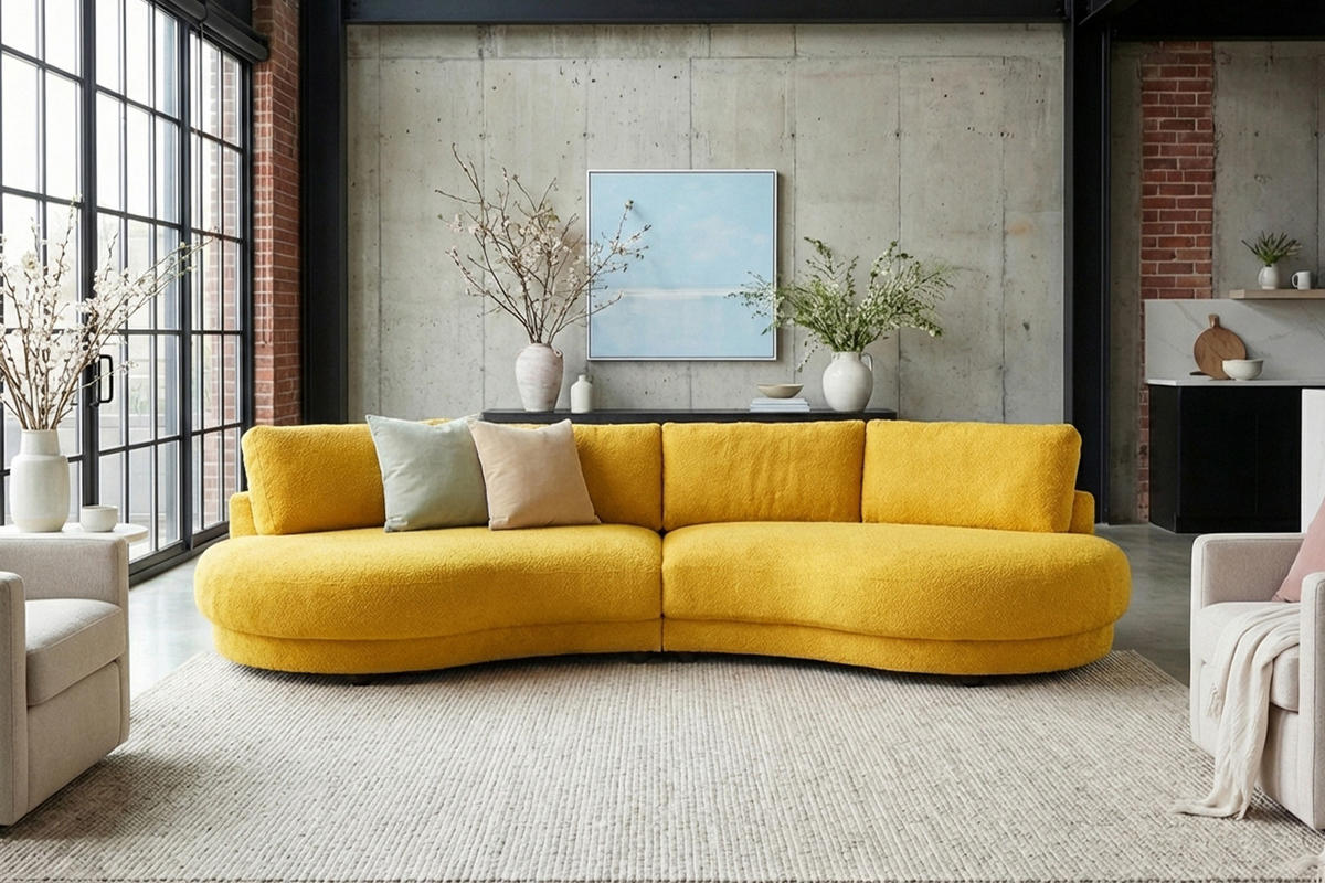 BIG SOFA PADANA Gelb Flachgewebe - Gelb/Schwarz, Kunststoff/Textil (410/86/166cm) - KAWOLA