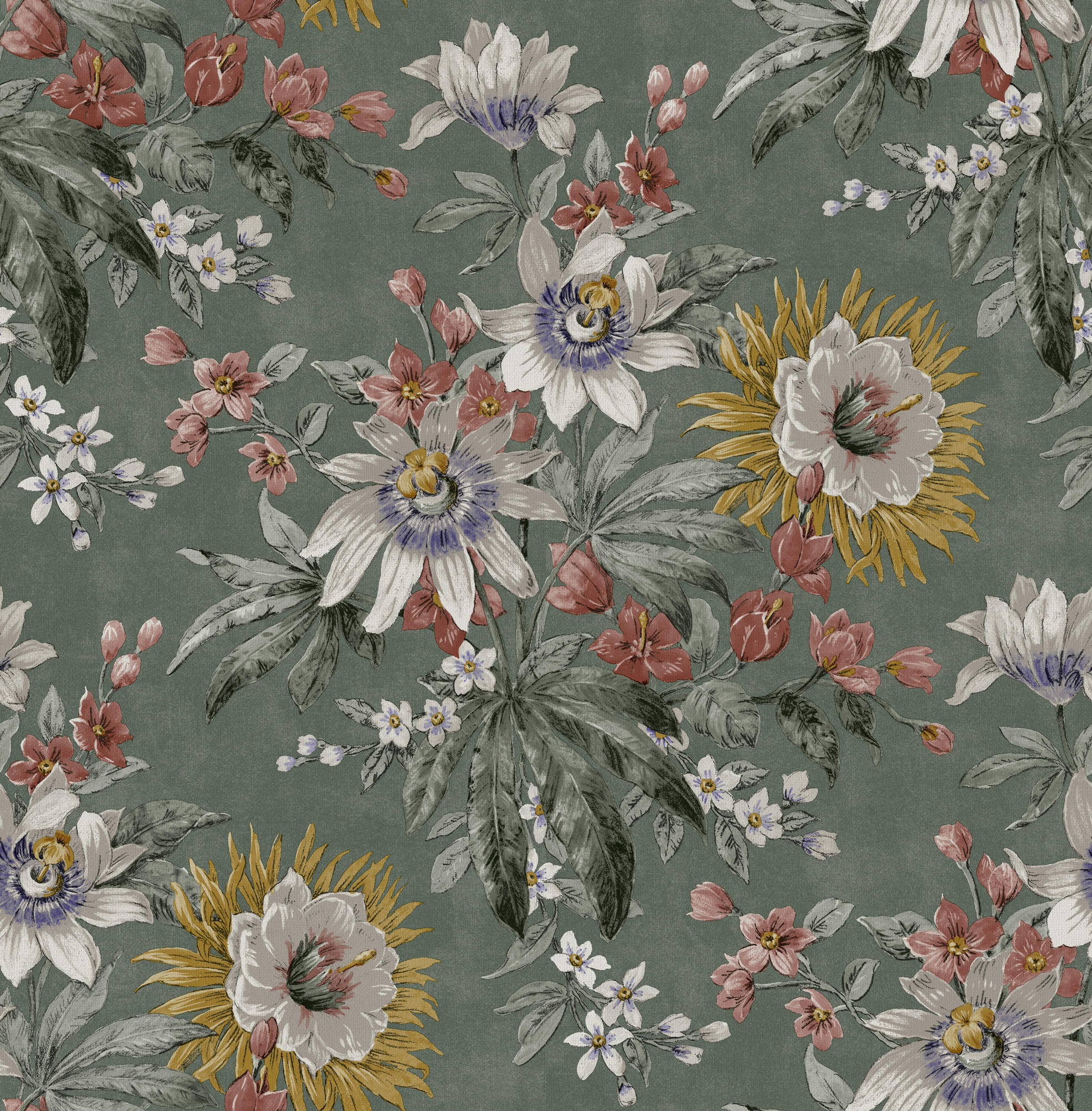 VLIESTAPETE - Elegante Blume Grün - Grün, Papier/Kunststoff (52/1000cm) - Sublime