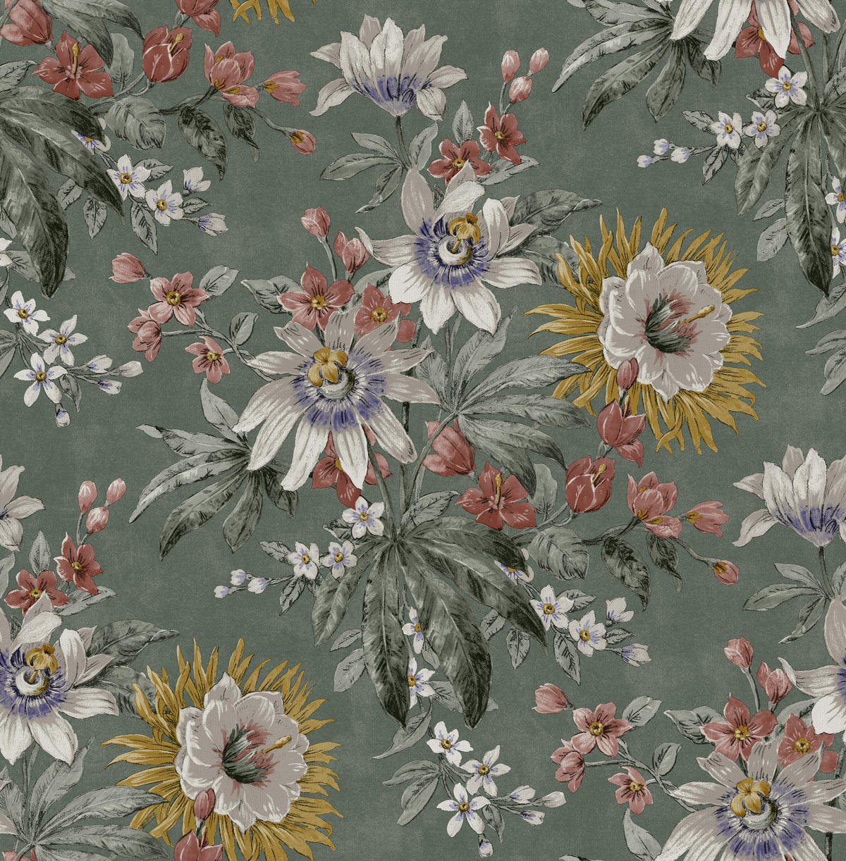 VLIESTAPETE - Elegante Blume Grün - Grün, Papier/Kunststoff (52/1000cm) - Sublime