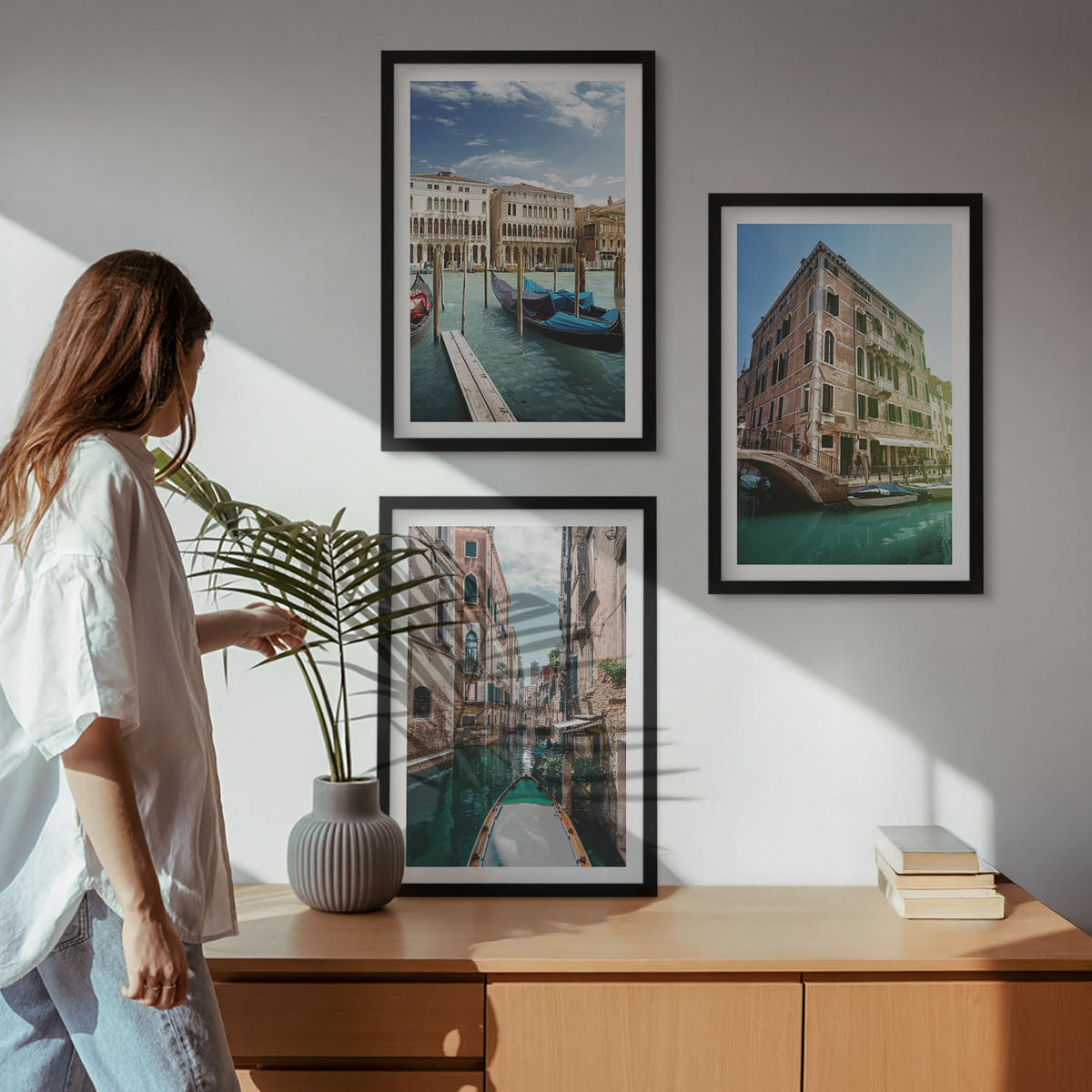 BILDER SET 3er Set - 40x60 cm Schwarzer Rahmen - Architektur der Kanäle von Venedig - Schwarz, Kunststoff (40/60cm) - TULUP