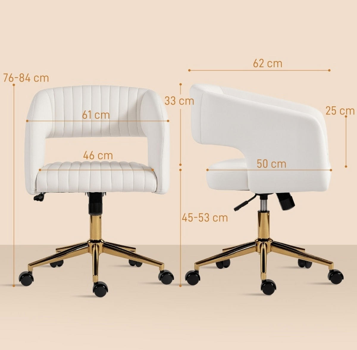 DREHSTUHL 61/62/76-84 cm in Cremeweiß mit Samtoptik und Wippfunktion - Creme, Kunststoff (61/84/62cm) - Flora Grace