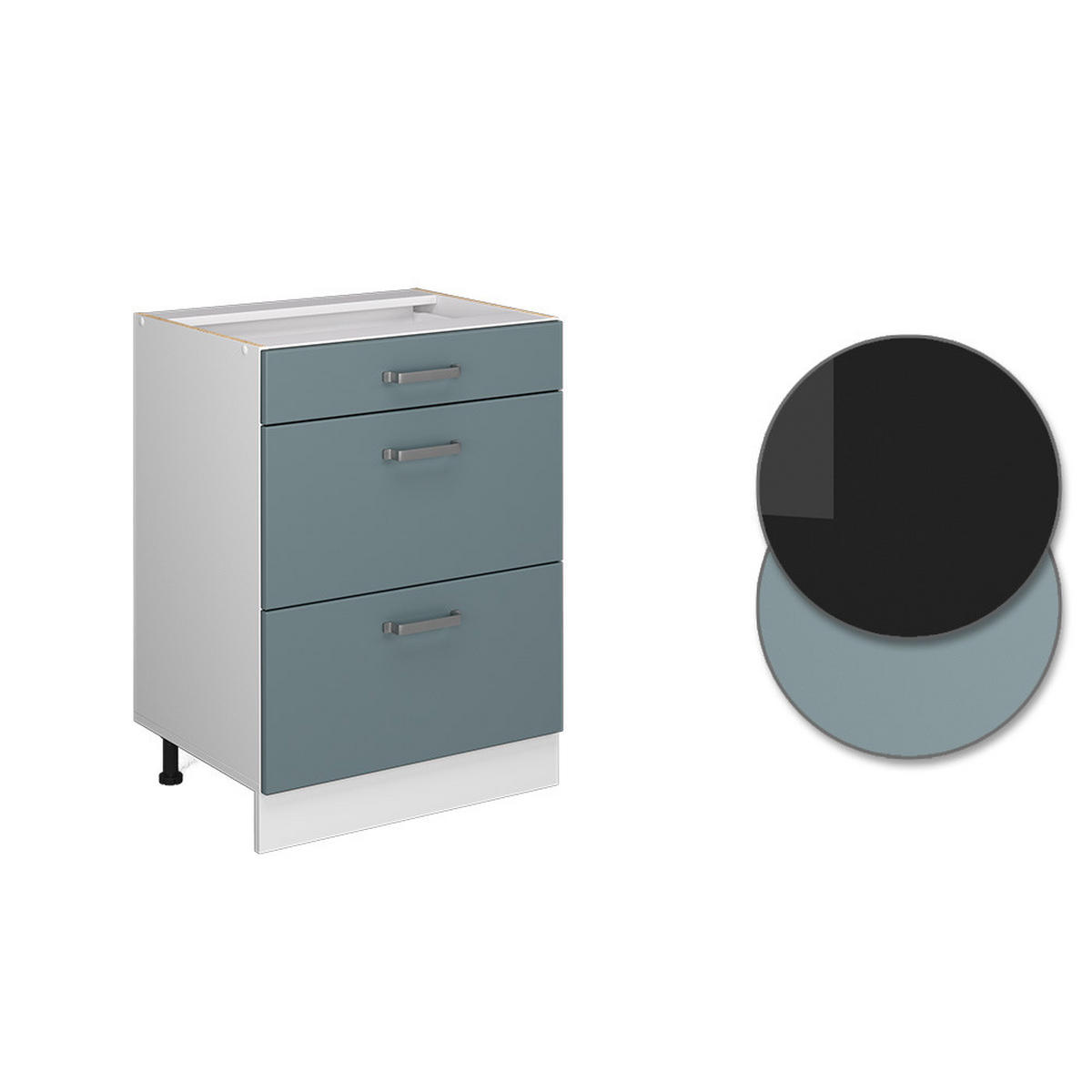KÜCHENUNTERSCHRANK R-Line Blau-Grau 60 cm mit Schubladen, AP Eiche - Blaugrau/Weiß, Holzwerkstoff (60/81.6/60cm) - Vicco