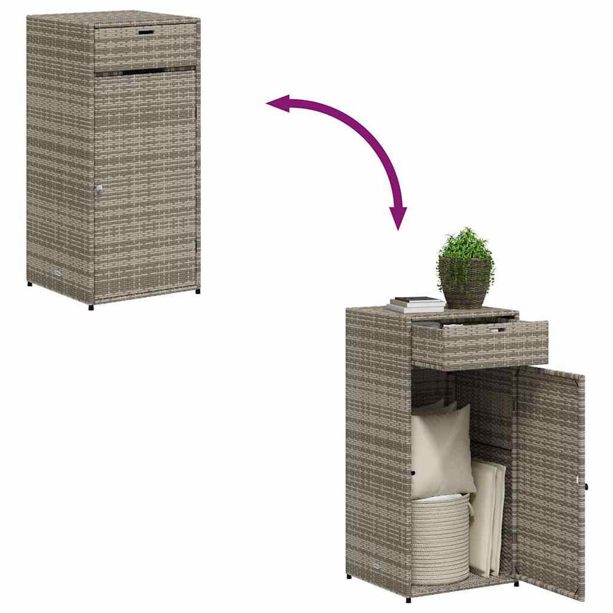 GARTENSCHRANK Grau 55/55/111 Cm Poly Rattan - Grau, Kunststoff (55/111/55cm) - vidaXL