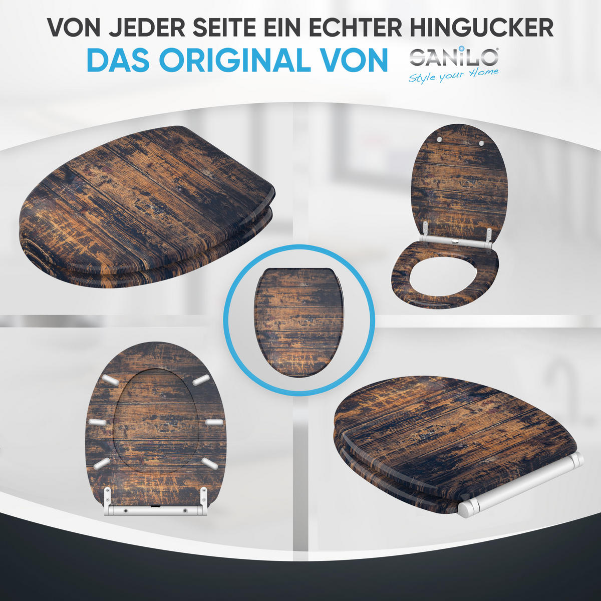 WC-SITZ mit Absenkautomatik & Top Fix Vintage - Braun, Holzwerkstoff (37.7/5.5/48cm) - Sanilo