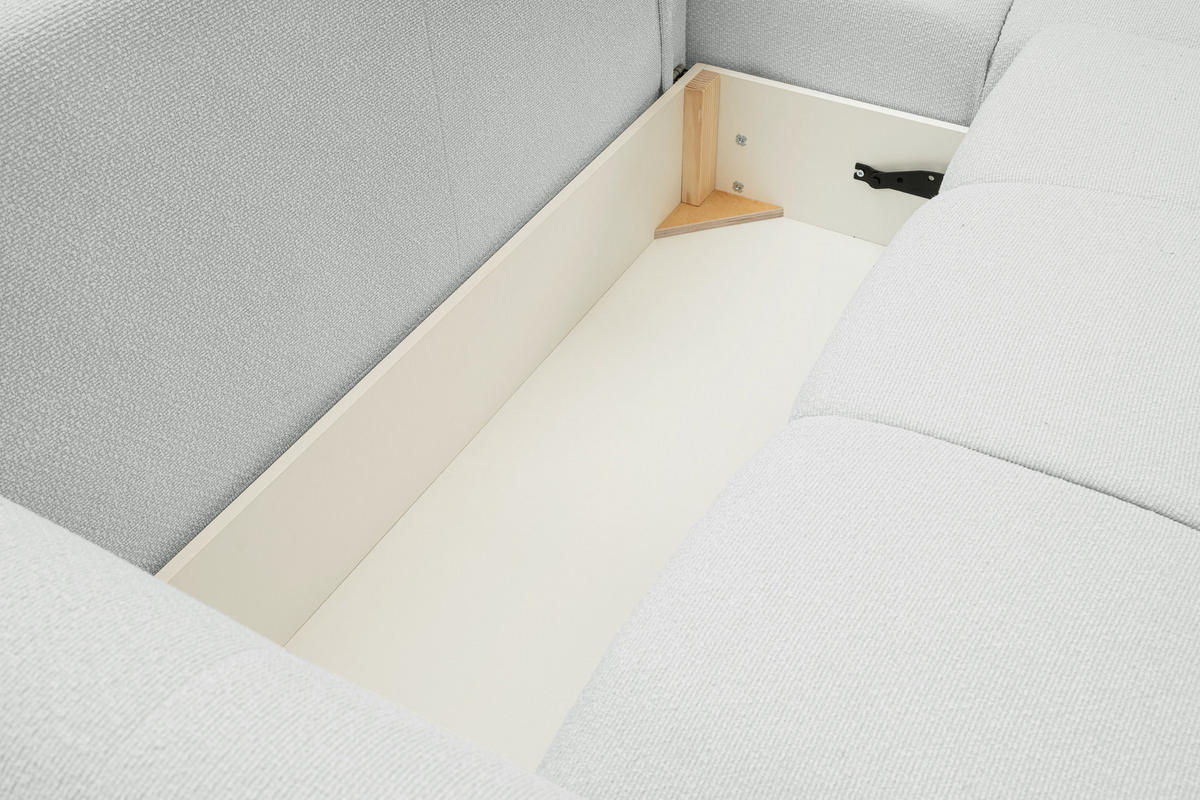 ECKSOFA MODA E Hellgrau Geflochtener Stoff mit Schlaffunktion - Hellgrau, Holz (257/177cm) - MASSENO